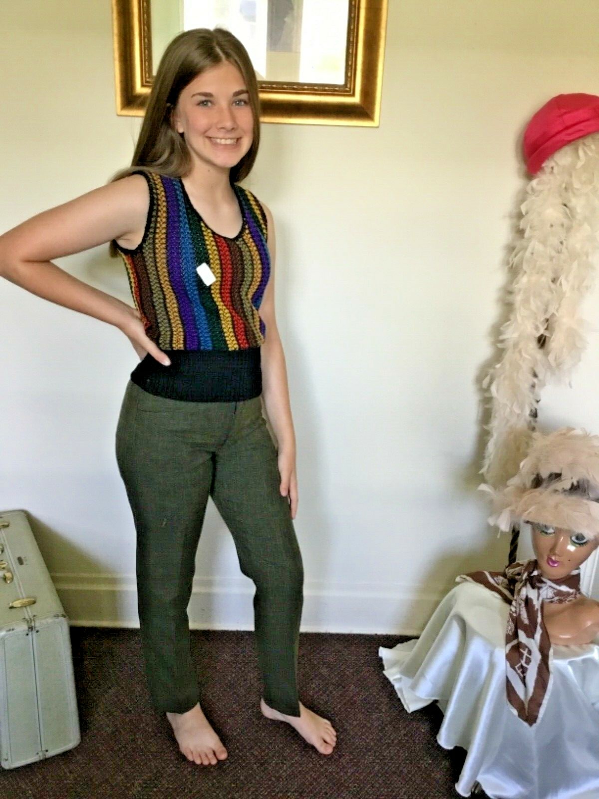 70’s Vintage Green Mod Mid-Rise Taped Leg Pants