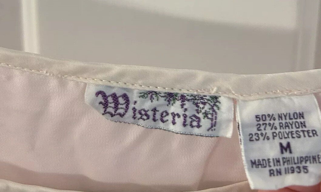 Vintage Wisteria Women’s Size M Pink/Ivory Embroidered, Lace Satin Nightgown