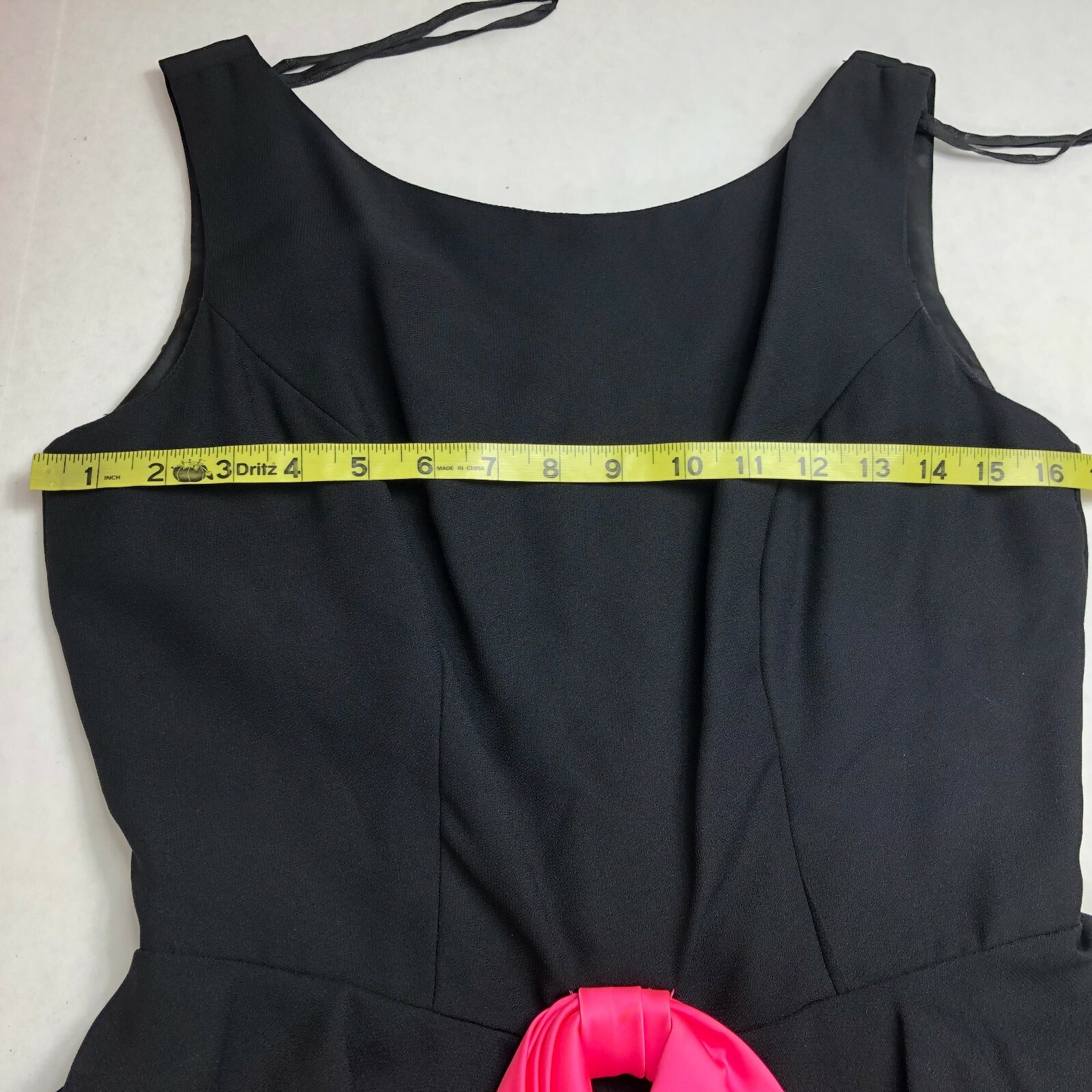 Elinor Gay Vintage Womens Siz 14 Dress Black Ruffle Sleeveless Pink Bow Belt 96K