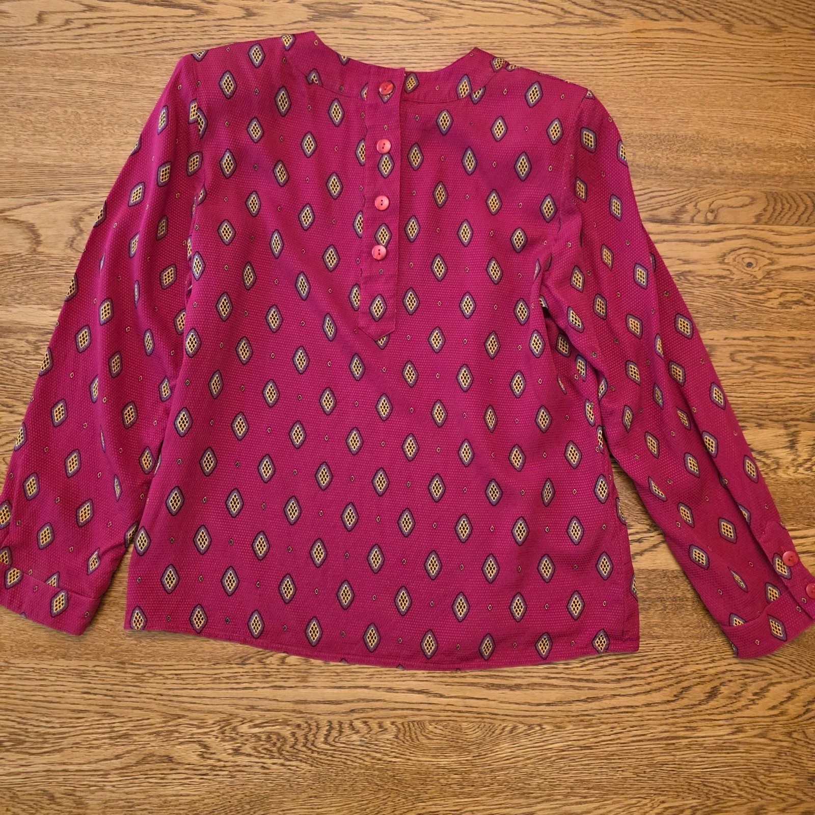 100% Silk Womens Size 8 Constance Saunders Richard Warren Blouse Geometric 80s
