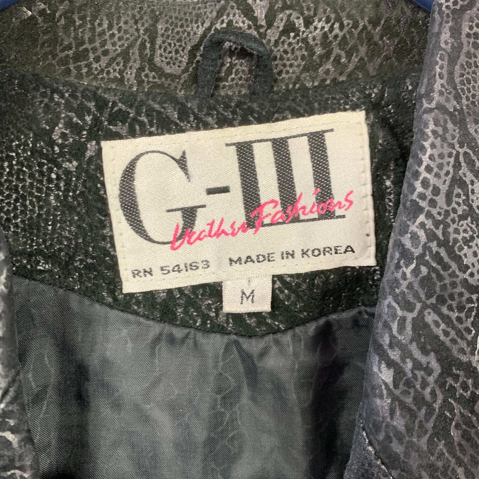Vintage 80s G-III Leather Fashions Black Suede Animal Print Jacket Womens Medium