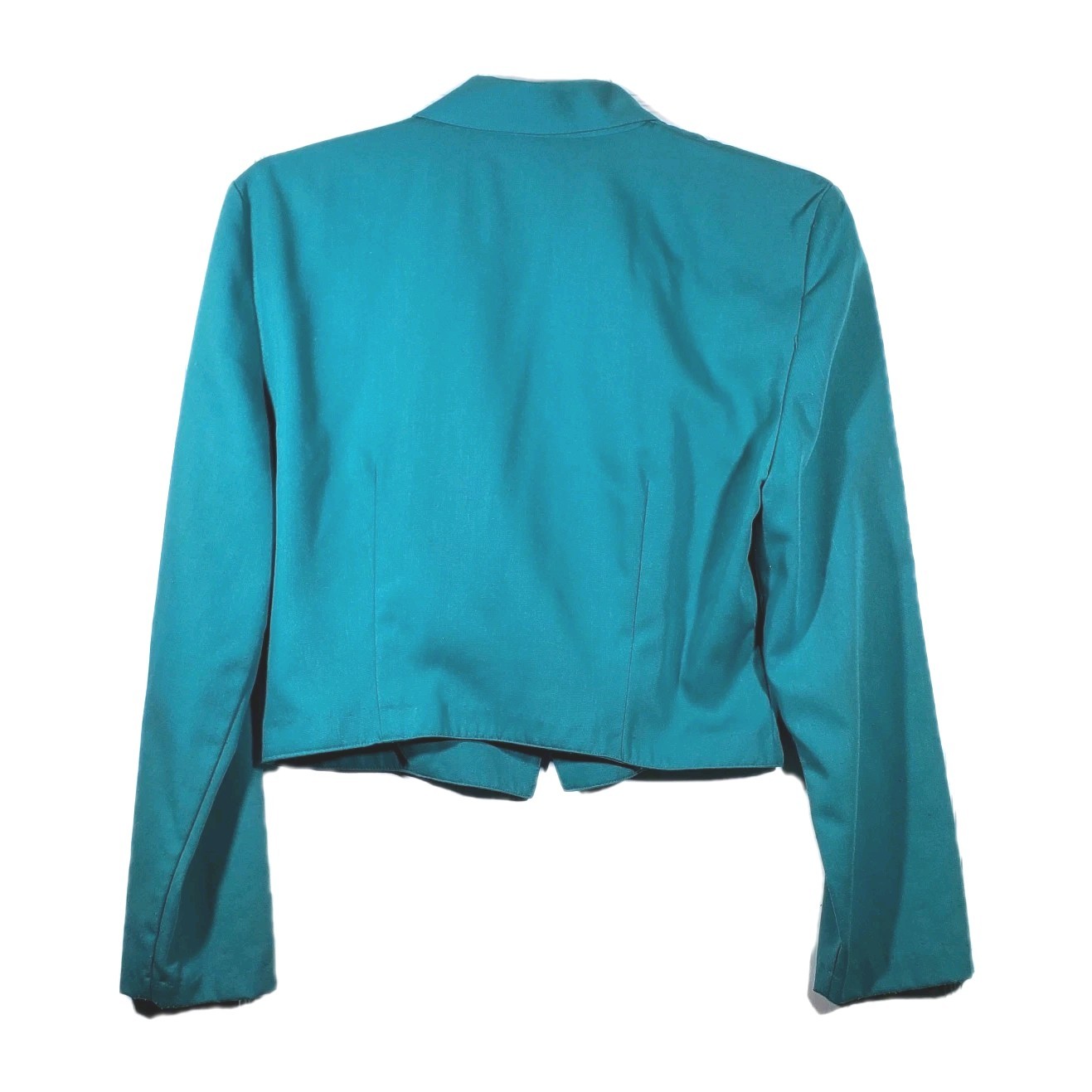 VTG 80s Workables Francine Browner Cropped Blazer Teal Turquoise Single Button L