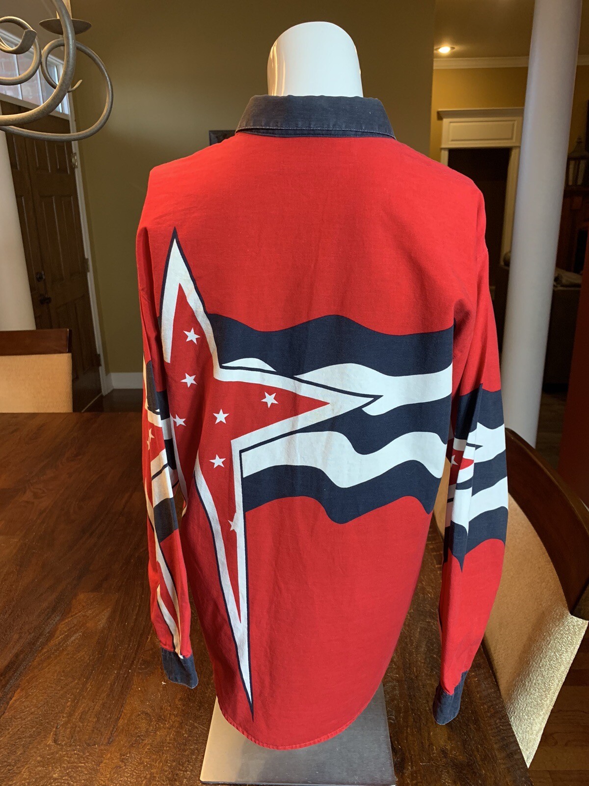 Vtg Women’s Brooks & Dunn Panhandle Slim Shirt Red White Blue Size M USA