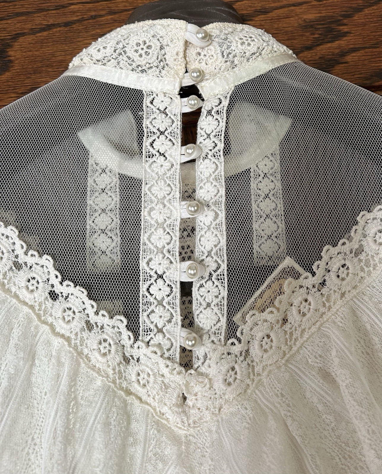 Vtg Gunne Sax Bridal Wedding Dress M/8 Ivory Tulle Lace Victorian Cottagecore