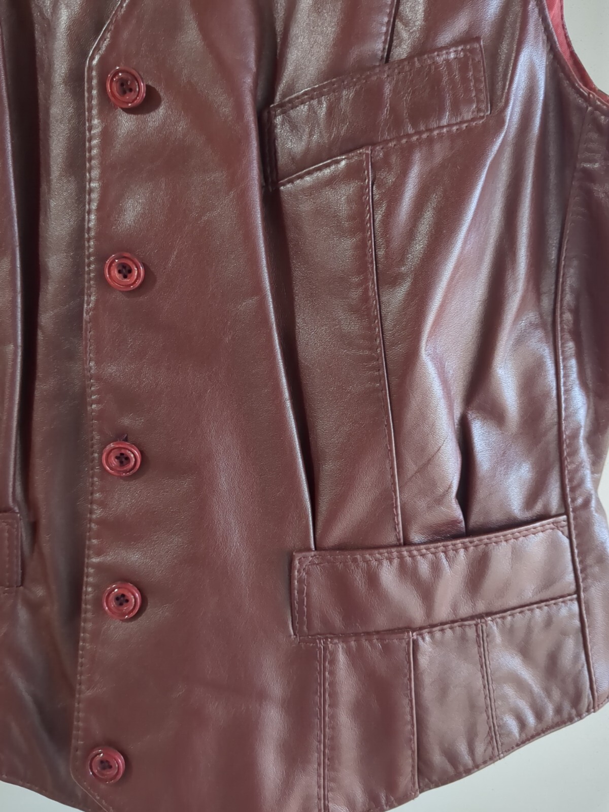 ETIENNE AIGNER Vintage 70’a Leather Vest Size 14 Oxblood Red With Hanger- READ