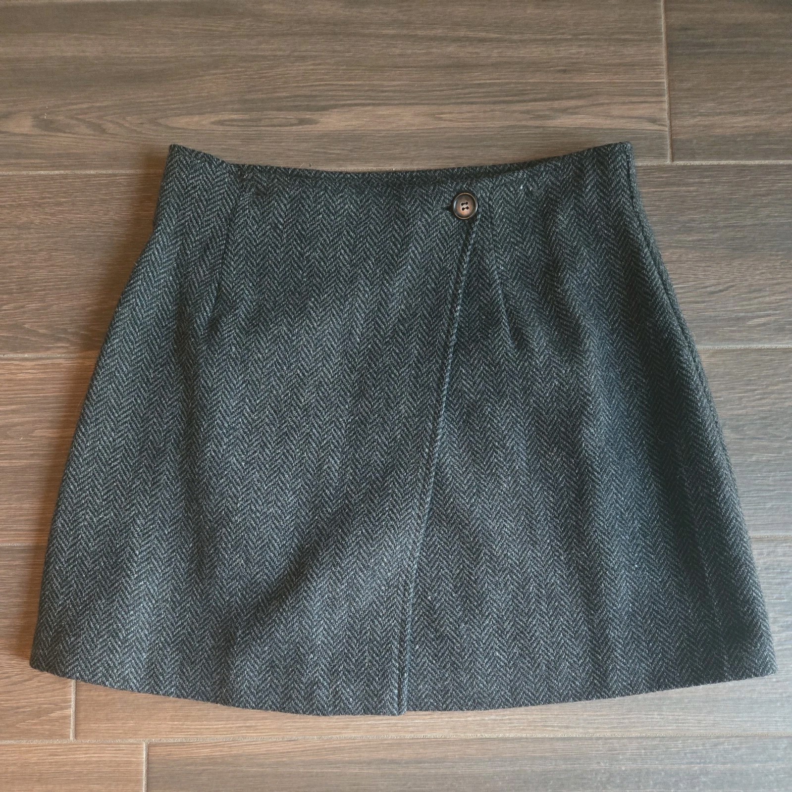 Vtg United Colors Of Benetton Italy Wool Mini Skirt Wrap Herringbone Gray 40
