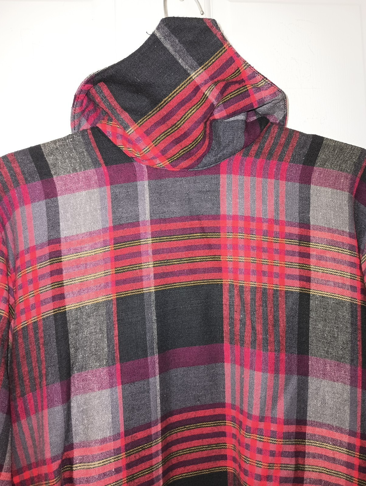 Vtg 80s Barboglio Cristina Jan Rustic Red Plaid Flannel High Collar Pullover Top
