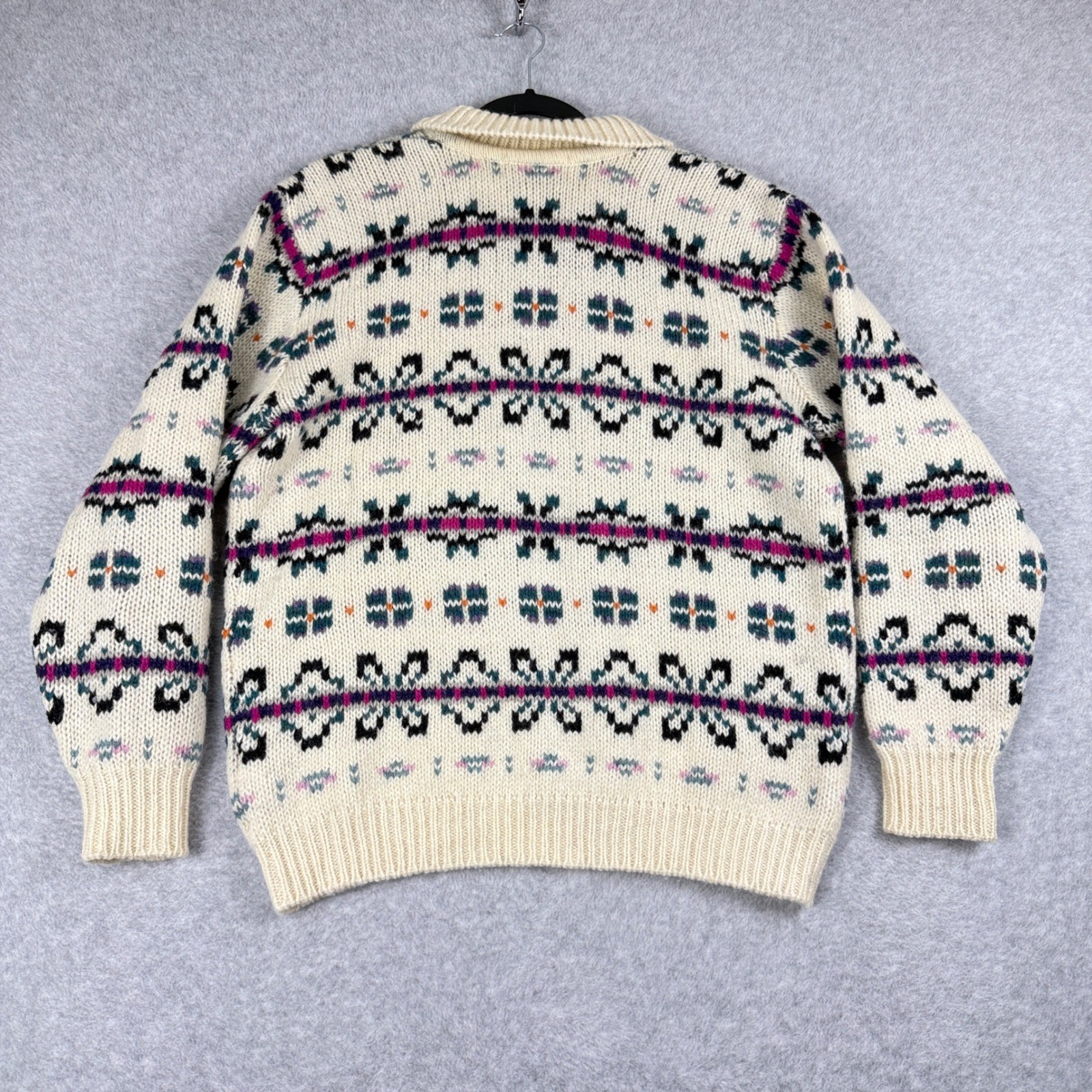 Vtg LL Bean Shetland Wool Fair Isle Sweater Womens Large Cream 100% Wool