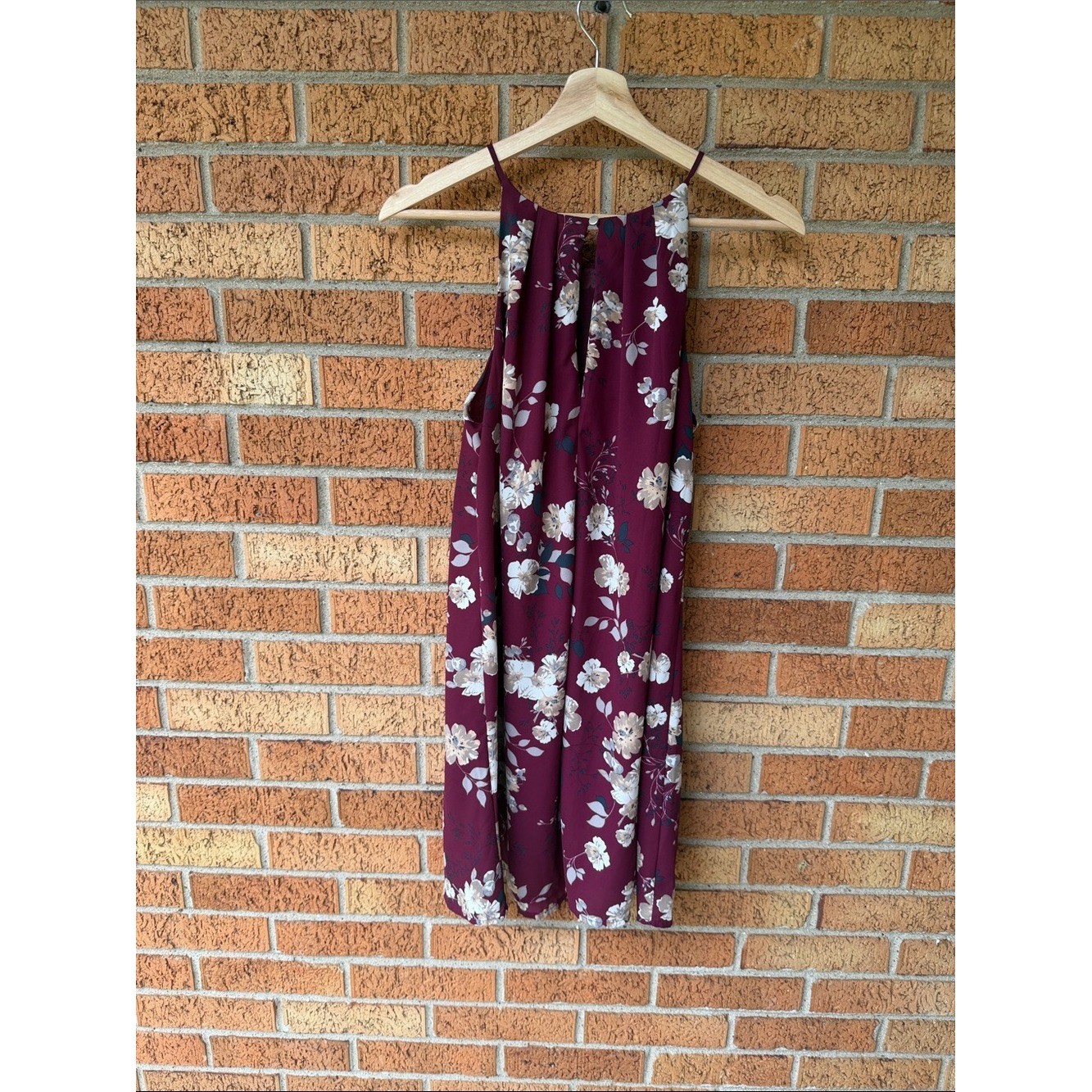 Lush Burgundy Floral Cami Dress Womens Small Button Back