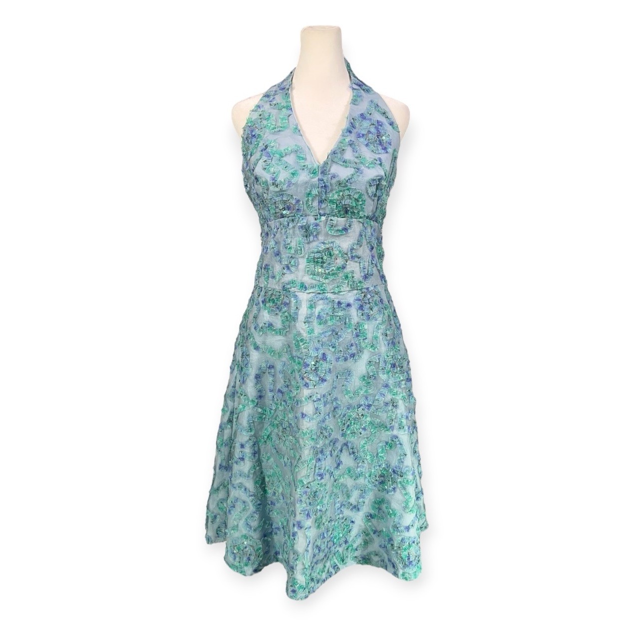 VTG SEQUIN CHIFFON COCKTAIL PROM PARTY HALTER DRESS PIN UP VAMP RETRO GLAM XXL