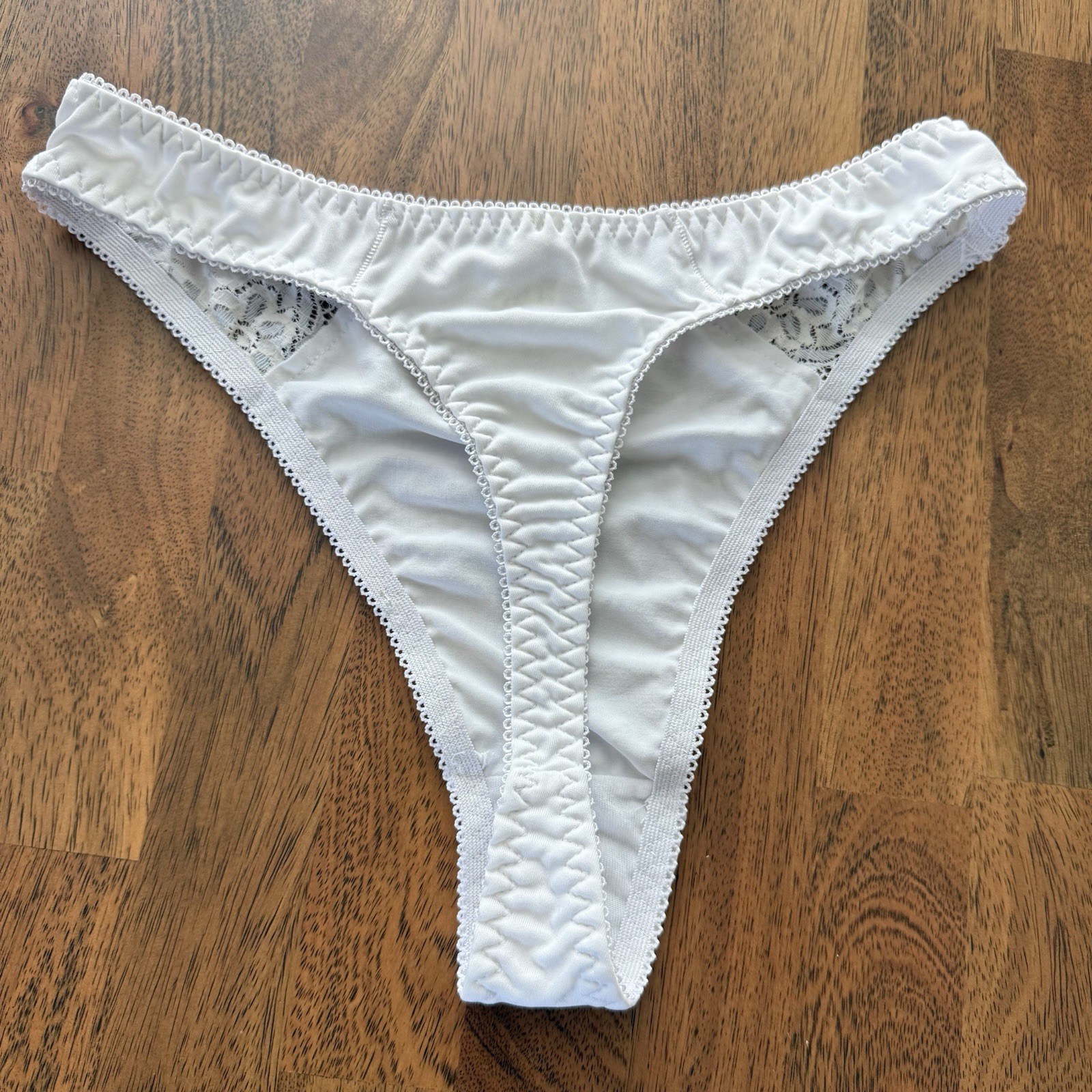 Vintage 90s Jolie Intimates Thong Panties 7 High Cut Nylon Lace Second Skin Y2K