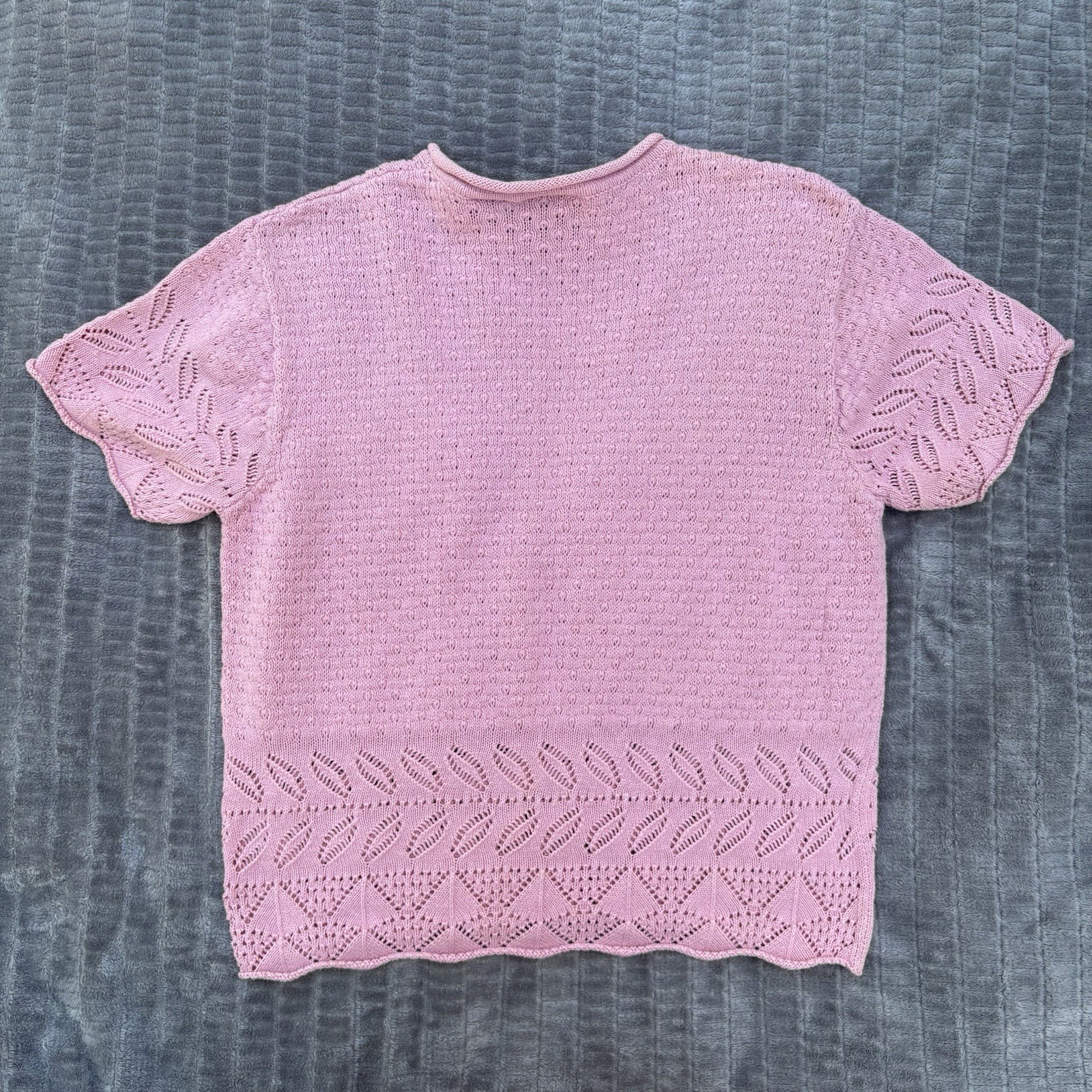 Vtg 90s Blair Pink Pointelle Knit Top Scalloped Hem Cottagecore Aesthetic Sz L