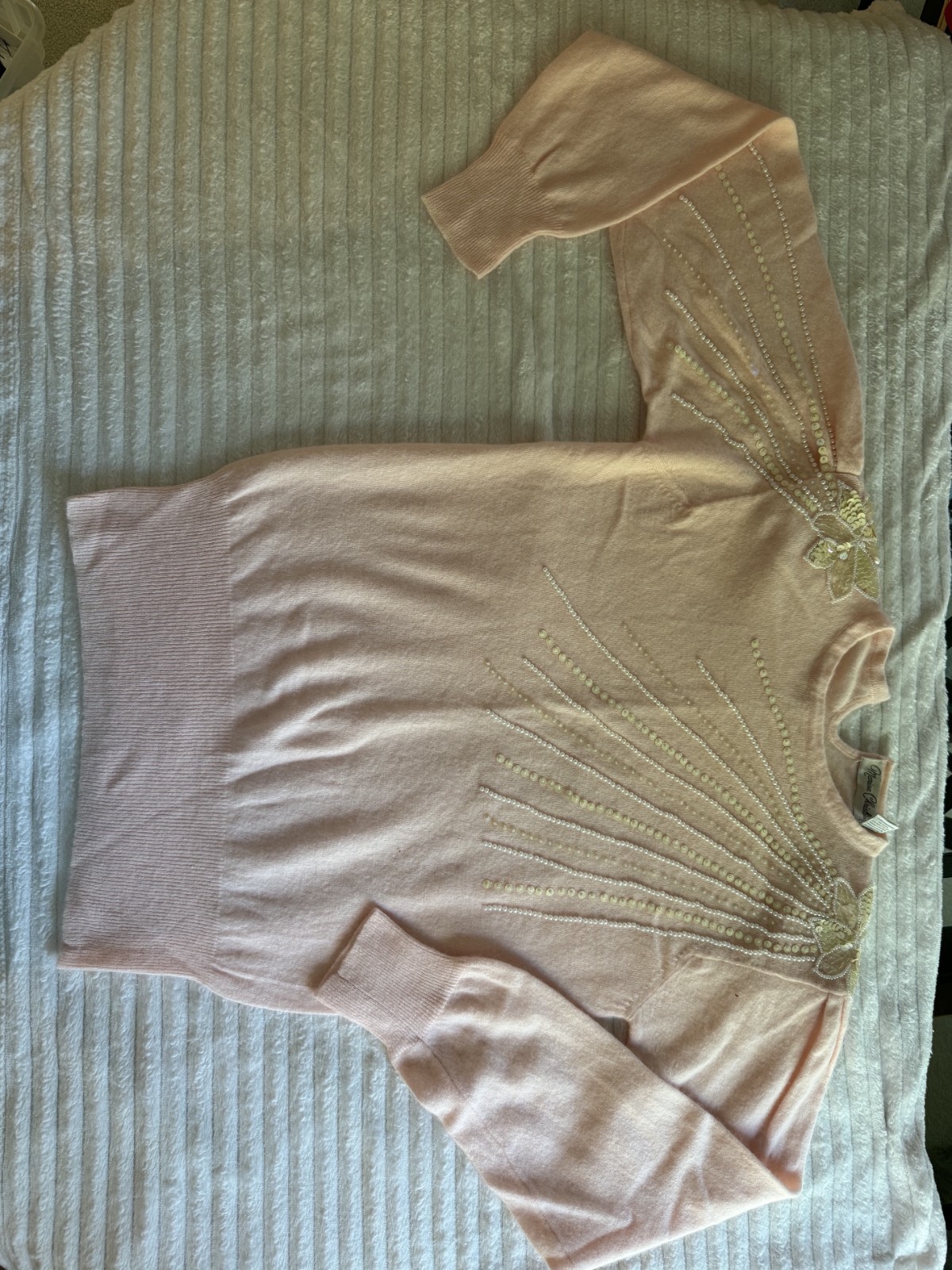 Vintage Marissa Christina Sweater. Pink, Pearls and Sequins
