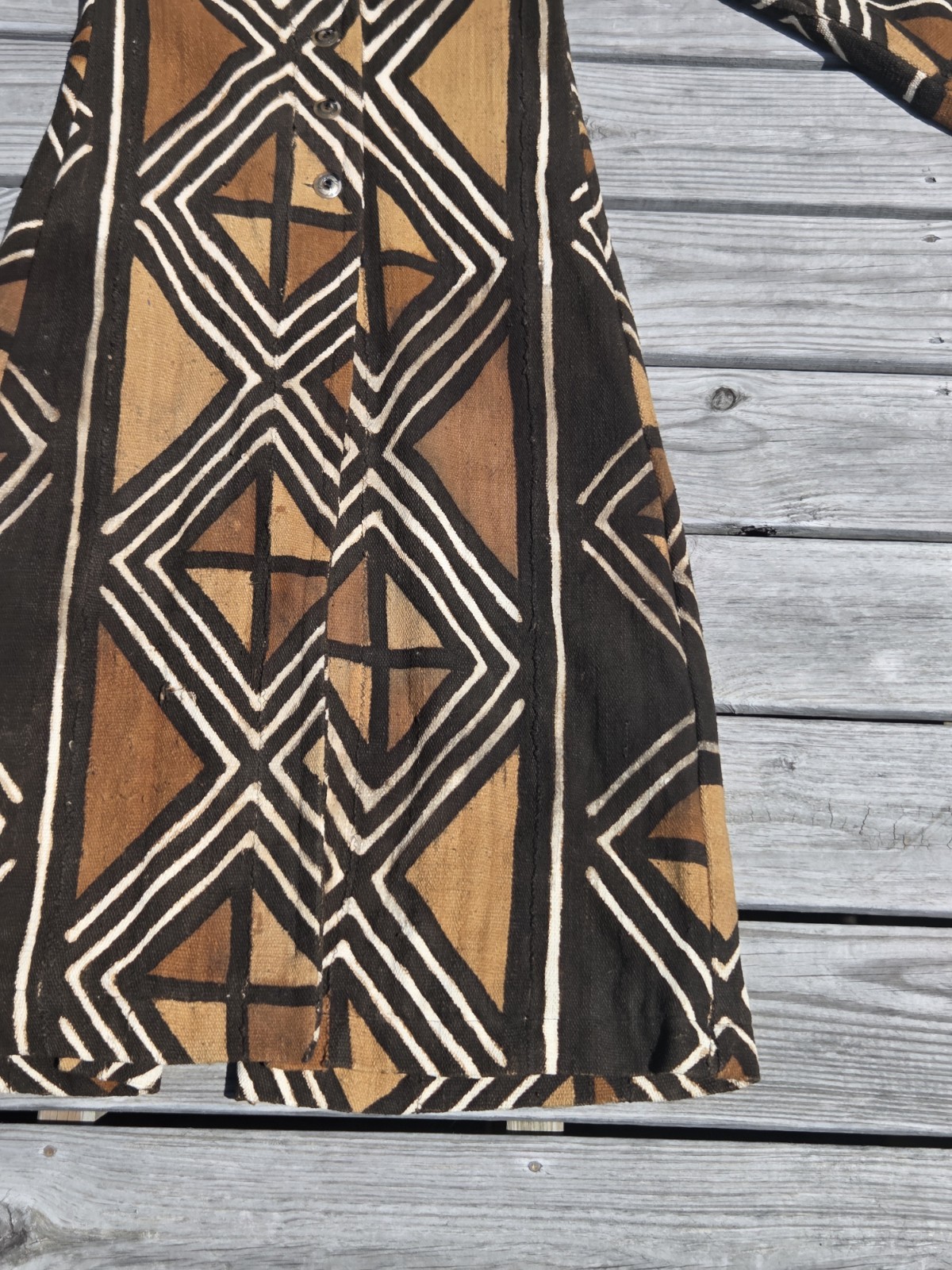 Vintage African Mudcloth Bogolan Long Duster Coat Geometric Handwoven Boho Art