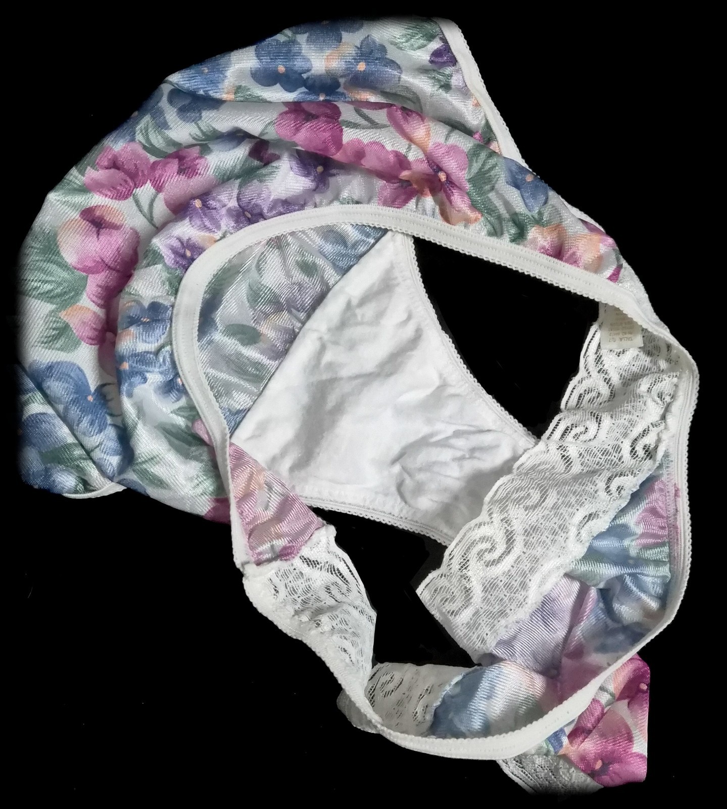Sweet Vintage 90s Floral NYLON Panties HI-RISE Brief Underwear SILKY Soft ~ 7/L