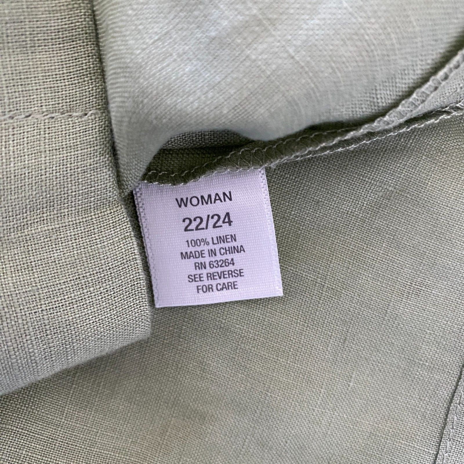 Dressbarn Linen Safari Jacket Green 3/4 Sleeve Button Lightweight Sz 22/24