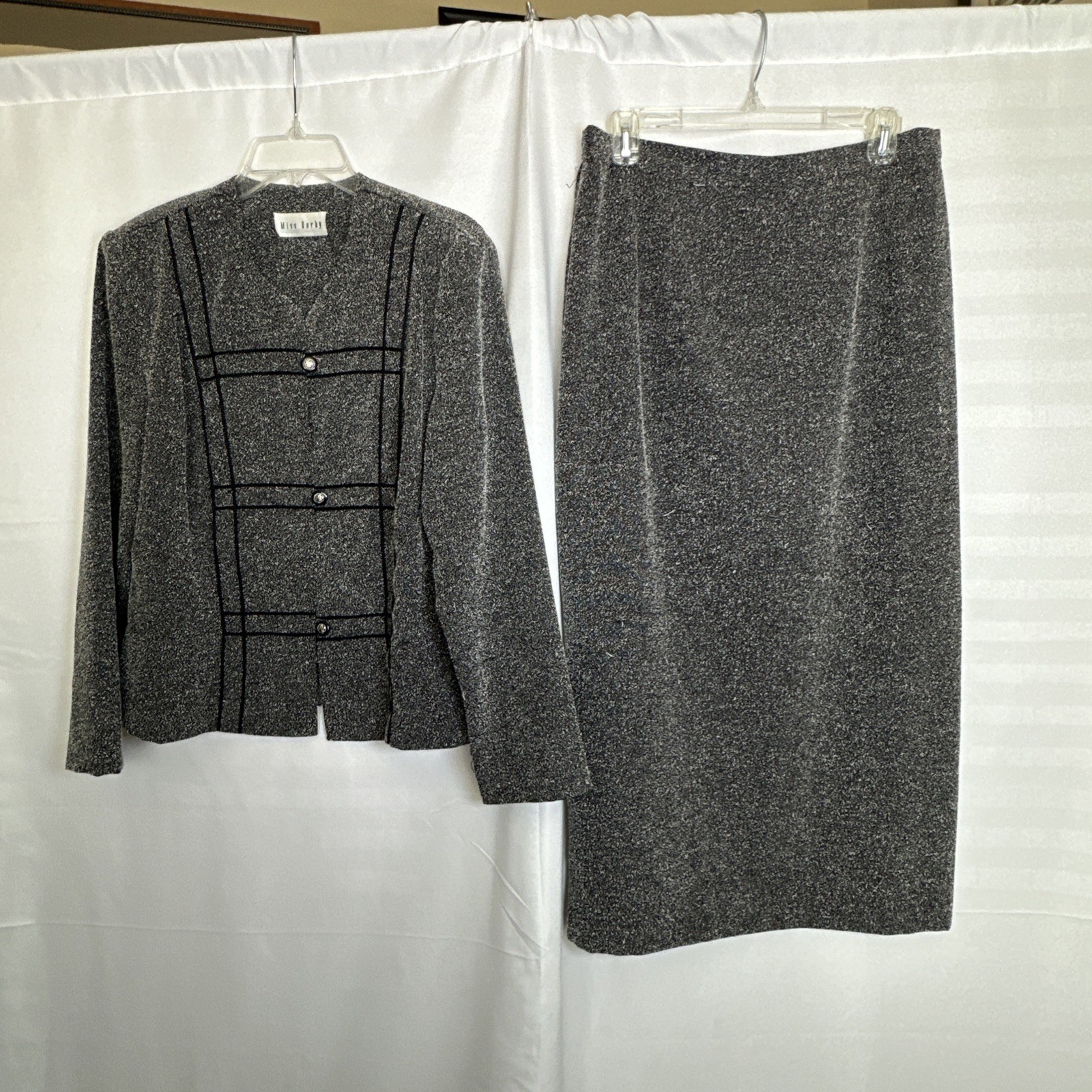 Vtg Miss Dorby Dress Suit Blazer And Skirt Long Set Grey Sz- 16 #1945
