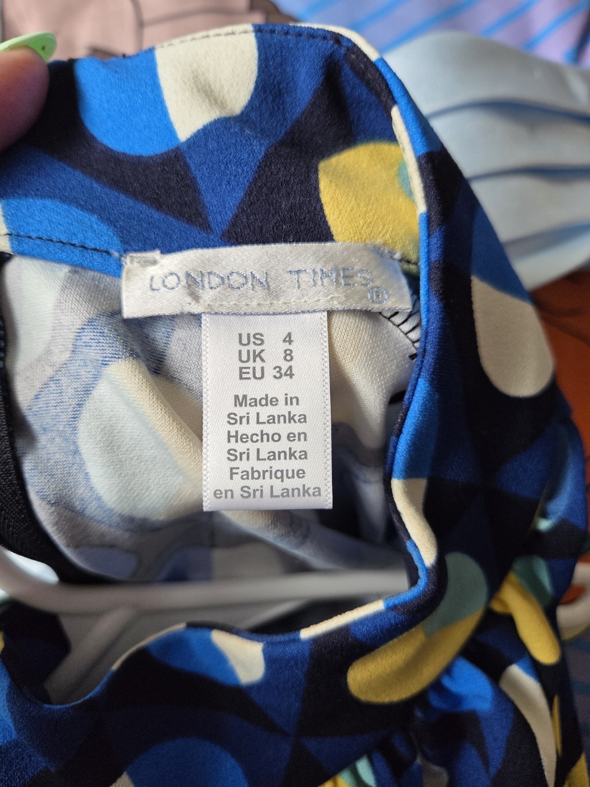 London Times Mod GoGo Shift Dress Blue Yellow Purple Geometric Pattern Size 4