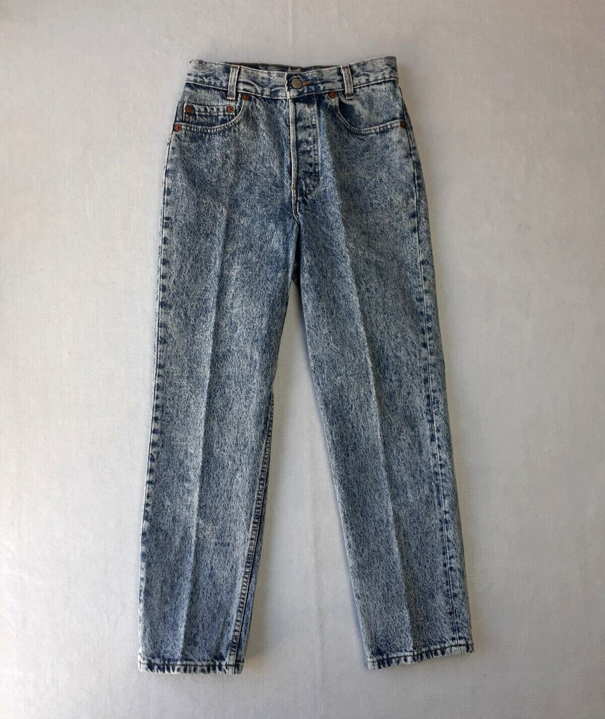 LEVIS Jeans Women 28×28 Blue Vintage 701 Red Tab ButtonUp Acid Wash Straight Leg
