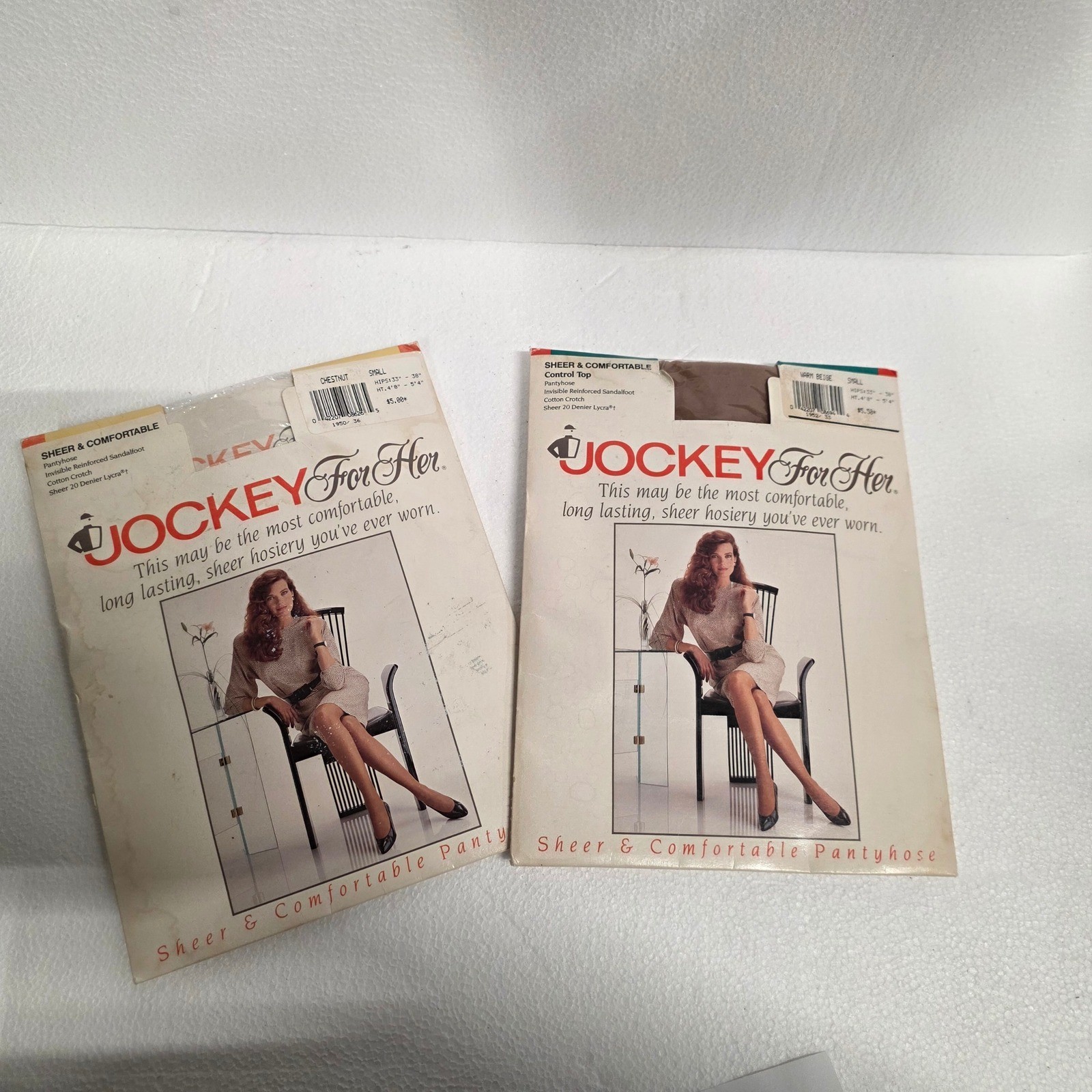 2pk Vintage Jockey For Her Pantyhose Small Chestnut Warm Beige Control Top 1950