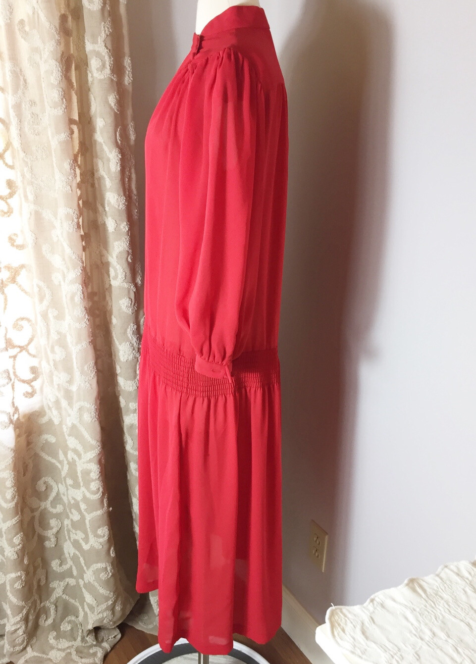 Vintage Joy Stevens Of California 70’s Sz 16 Red Drop Waist Dress