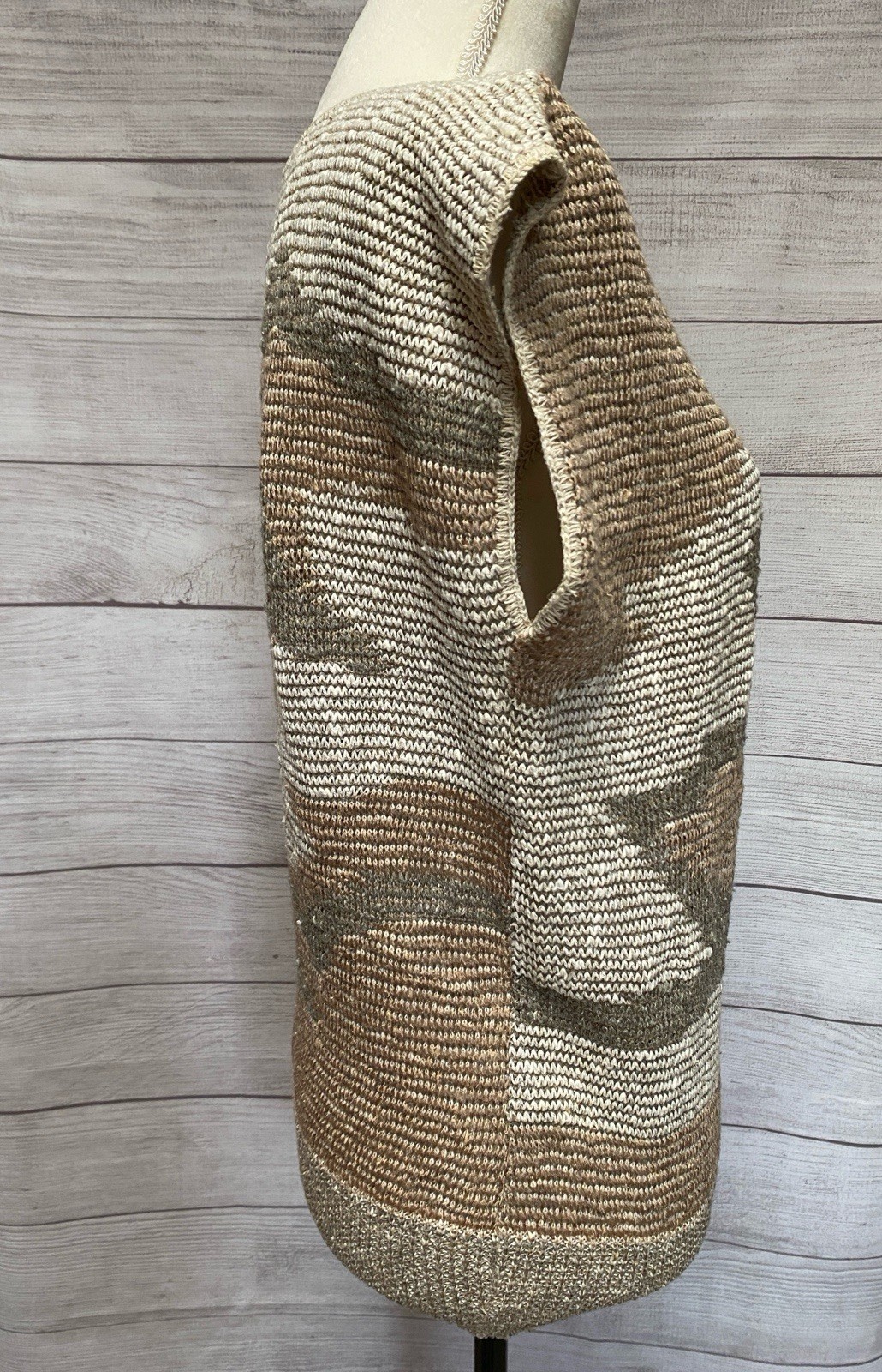 Beldoch Popper Brown Knit Sleeveless Pullover Sweater Vest 70s Elastic Waist