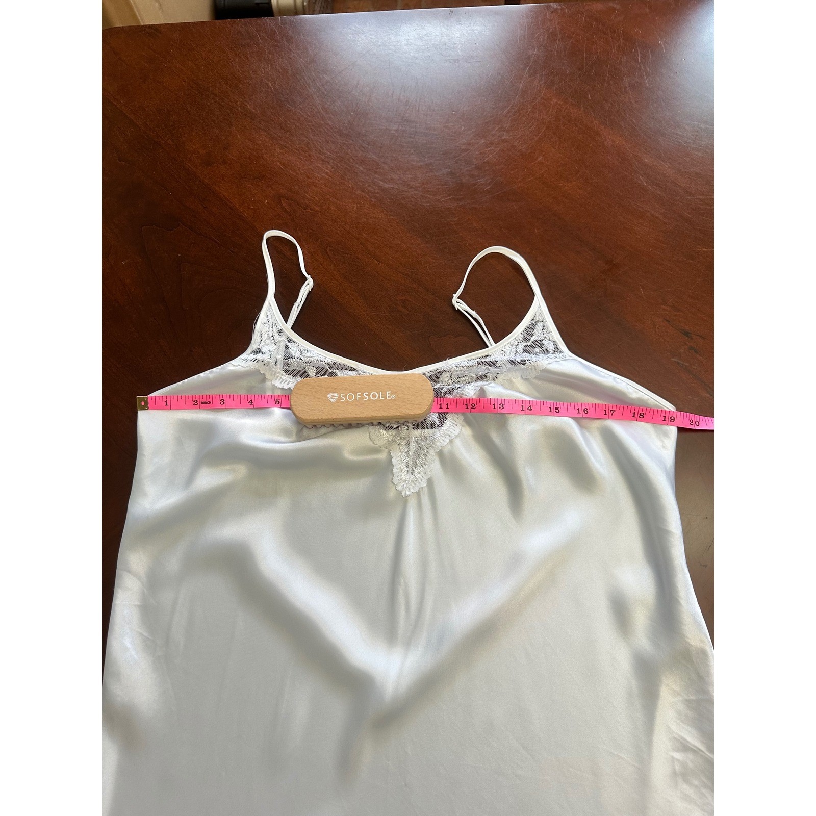 Vintage Lady Cameo Dallas White Satin Lace Nightgown Slip Dress Large USA Made