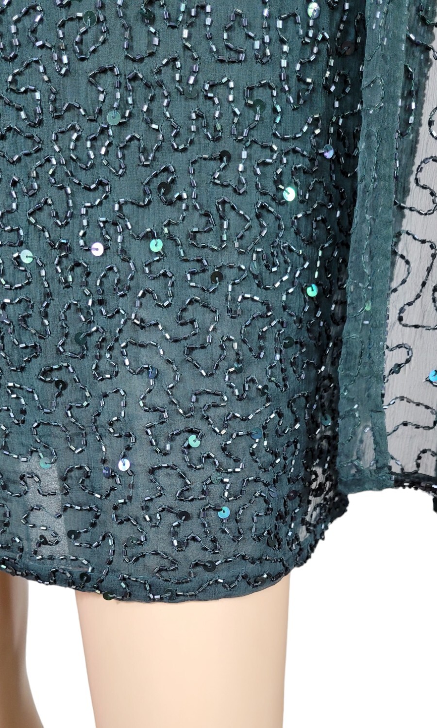 Vintage Judith Ann Creations Hunter Green Beaded Sequin Cocktail Evening Dress L