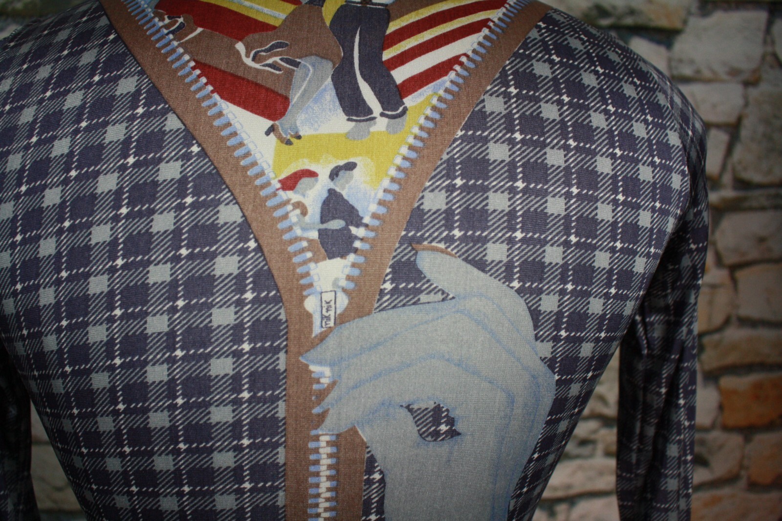 NIK NIK Ladies Vintage Blouse Shirt Made In Italy Dancers on Plaid Size 7-8