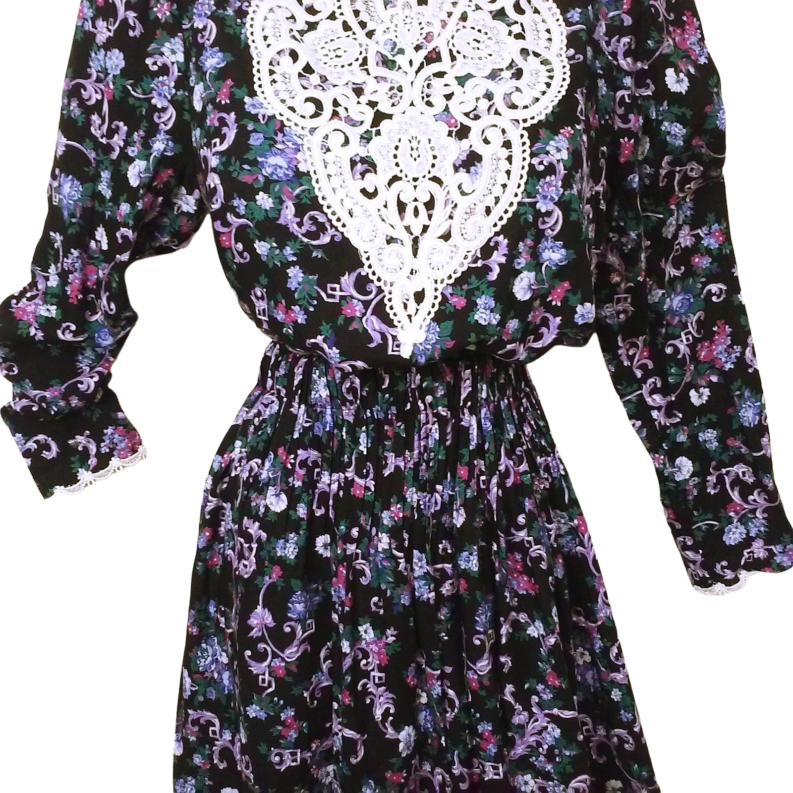 Vintage ’87 Scott McClintock 2-pc Set Victorian Lace Blouse Skirt Dark Floral