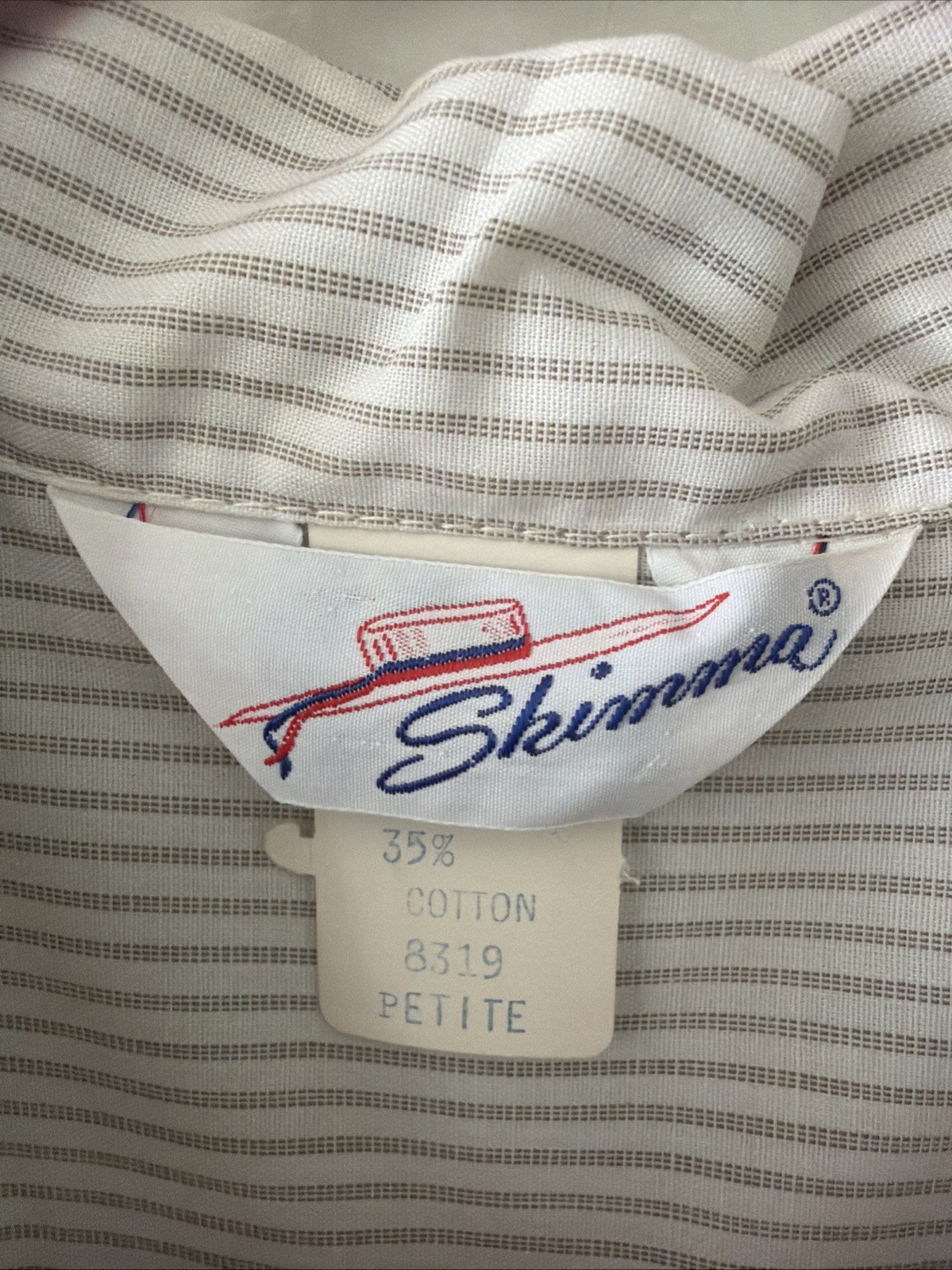 Vintage MCM Skimma Beige & White Striped House Dress 3/4 Zip Belt Medium