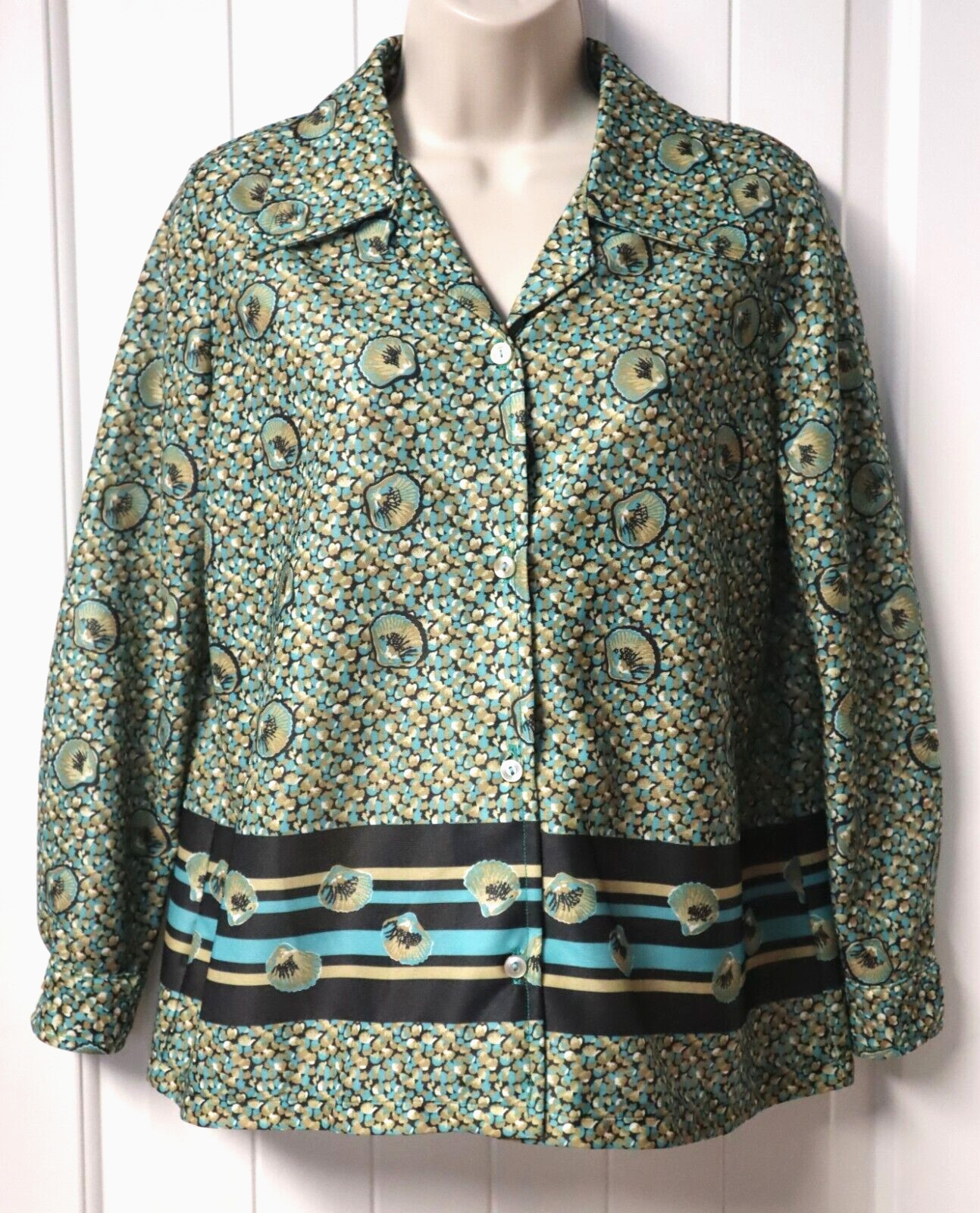 Vintage 70s multicolor shells striped blouse (check measurements)
