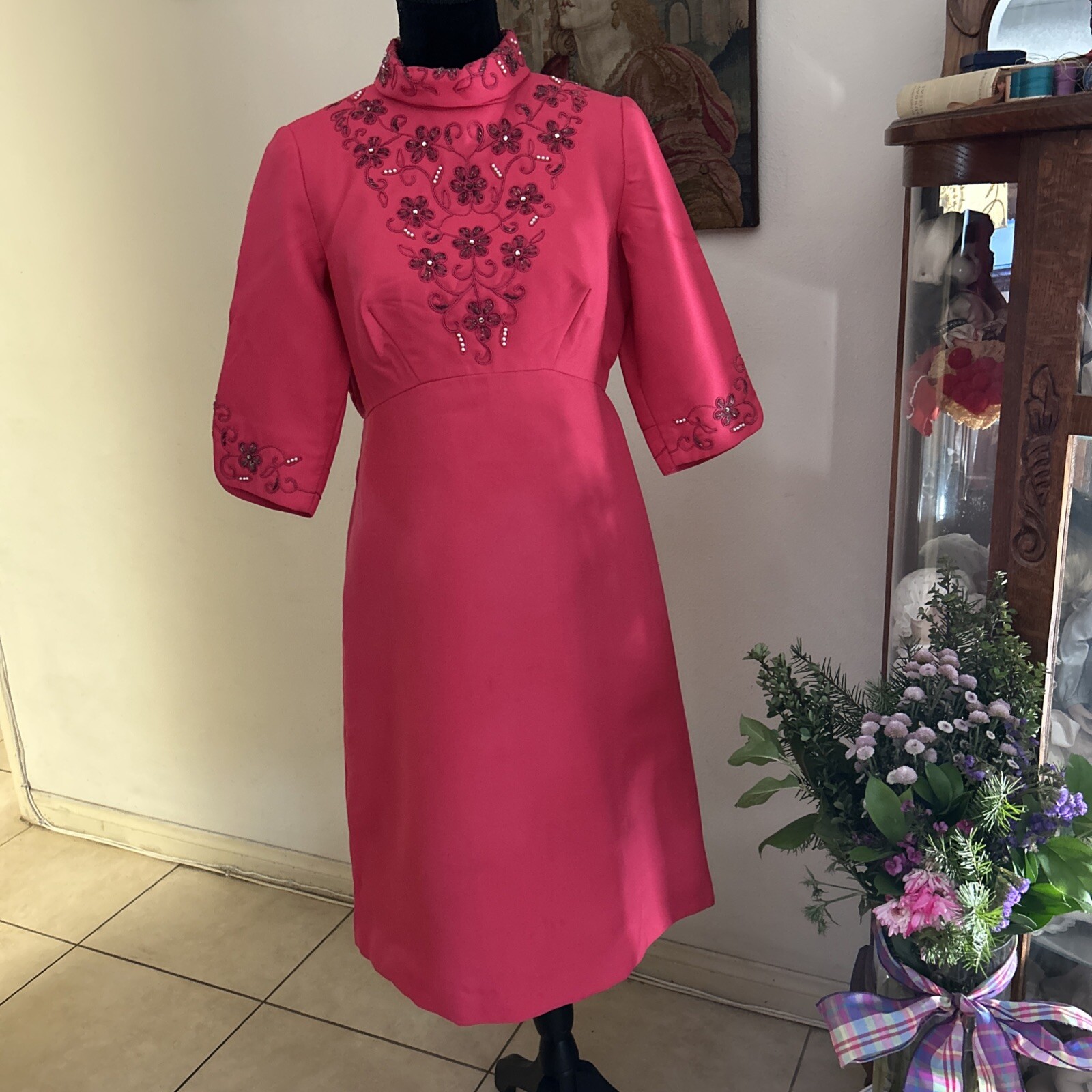 VNTG 1960s Original by Perfect Junior of Toronto~Embellished~Barbie Pink Dress