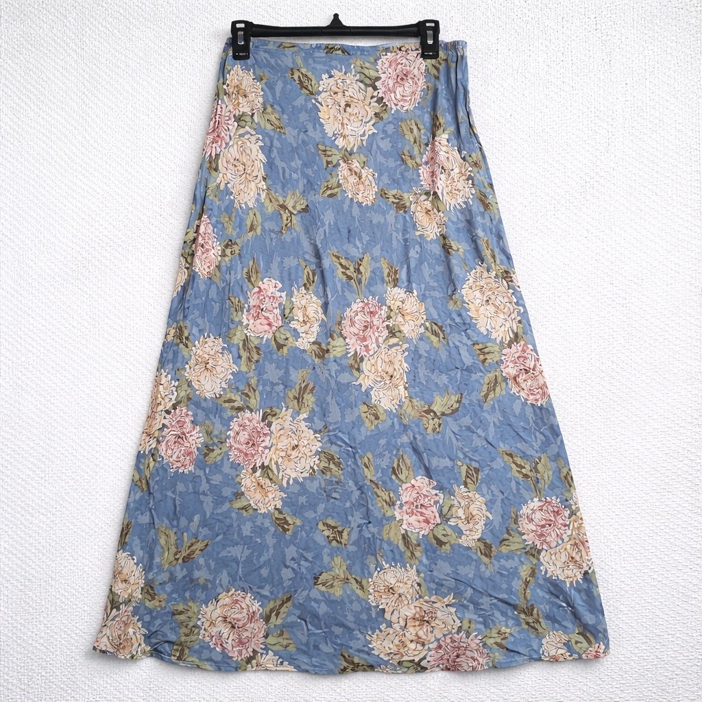 Via Sant Andrea Floral Maxi Skirt Blue A-Line Rayon Cottagecore Y2K Size 16T