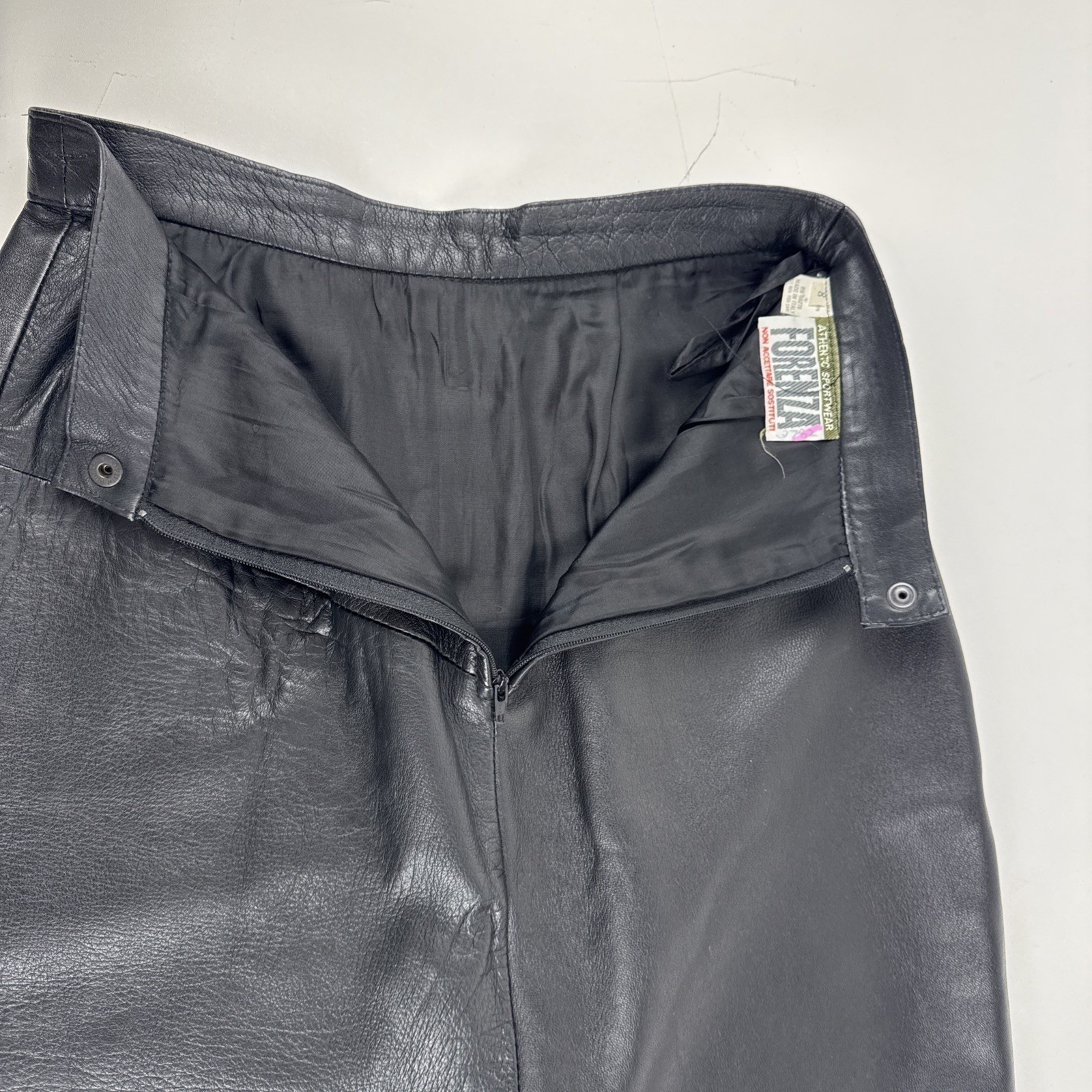Forenza Leather Skirt Women 8 Black Vintage High Waist Pencil Midi Italy