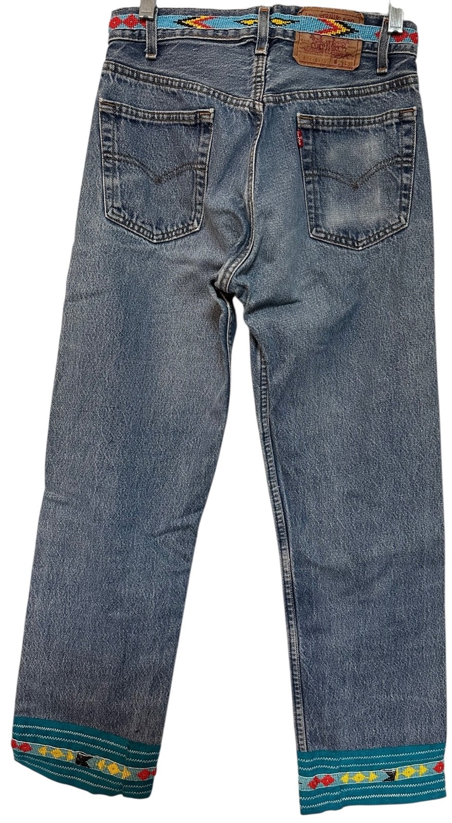 Vintage Buzz 18 Beaded Levi’s 501 Jeans 1980s Reworked 28” Waist USA Made Boho