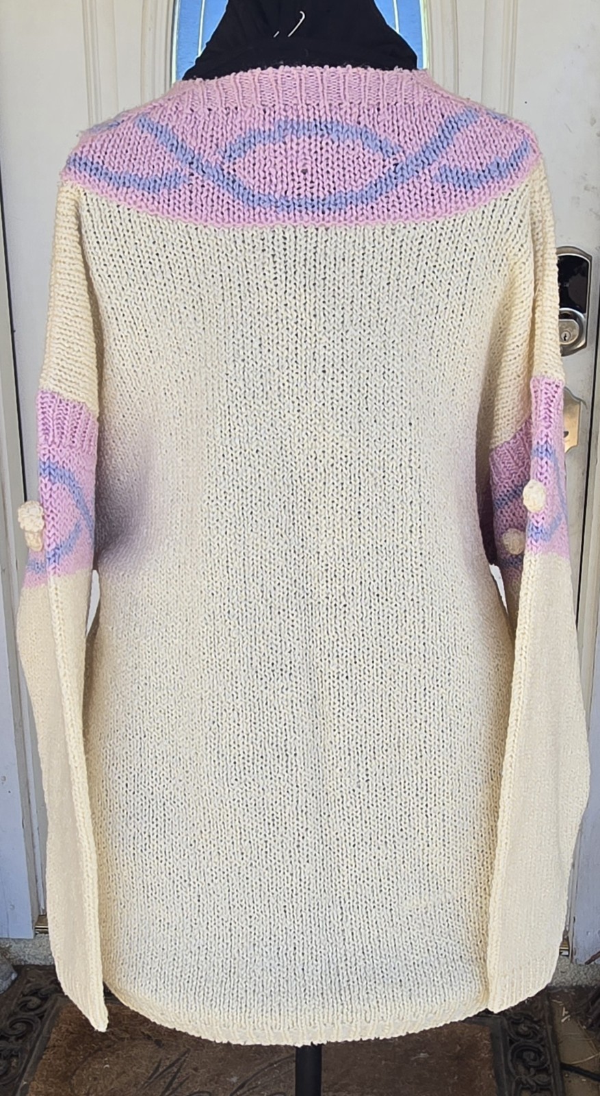 1980s CHAUS SPORT Pastel Pink And Blue Chunky Knit Cardigan Sweater Size Medium