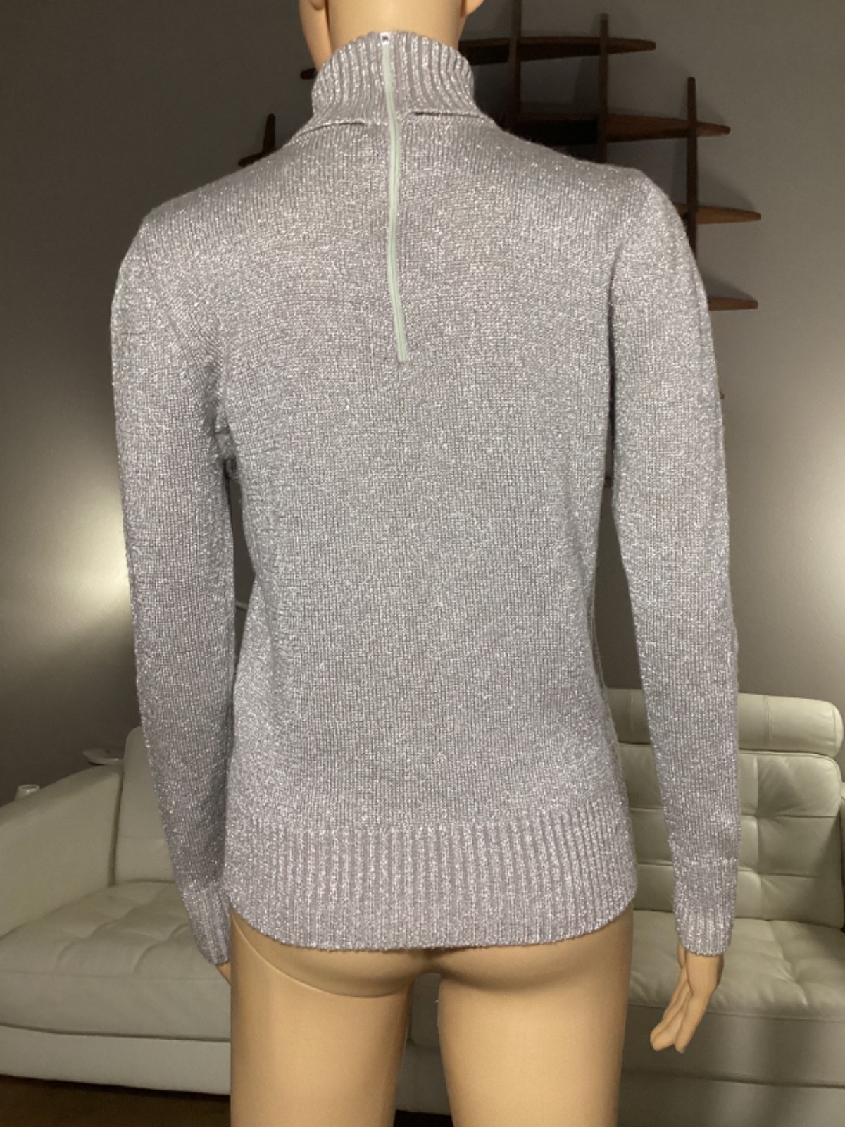 Vintage 70s LeRoy Knitwear Metallic Silver Acrylic Turtleneck Sweater Disco Mod