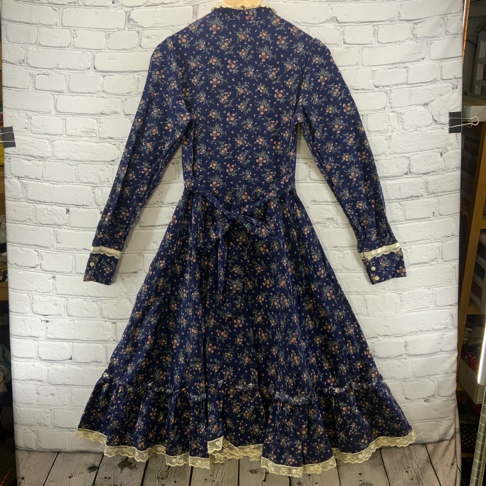 Gunne Sax Dress Vtg 70’s Prairie Cottagecore Blue Floral Romantic Lace XS Jr 5