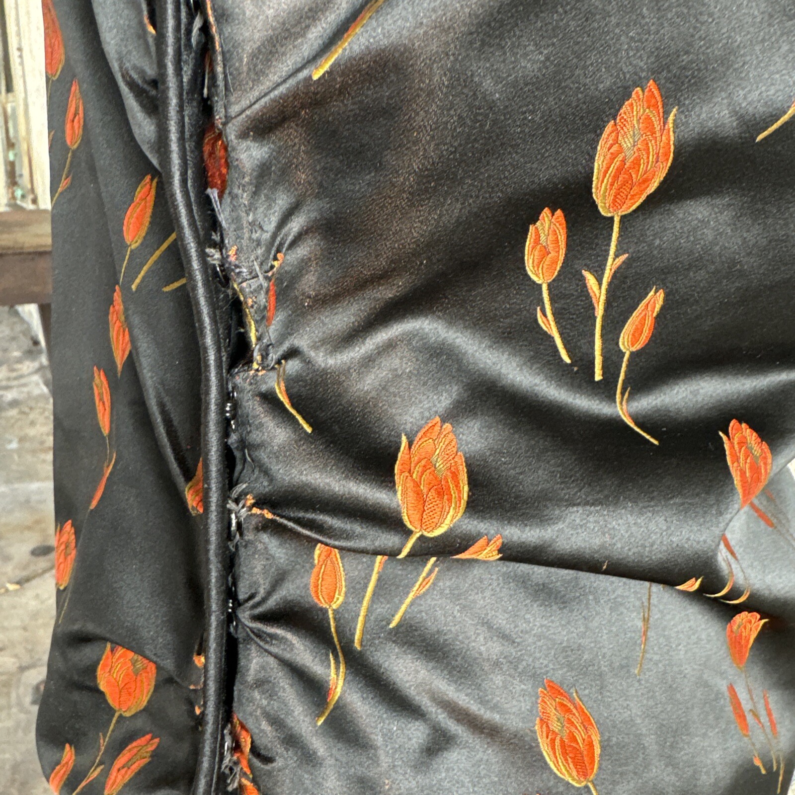 Antique 1920s Orange Tulip Silk Brocade Dress 1890s Fabric Full Length Vintage