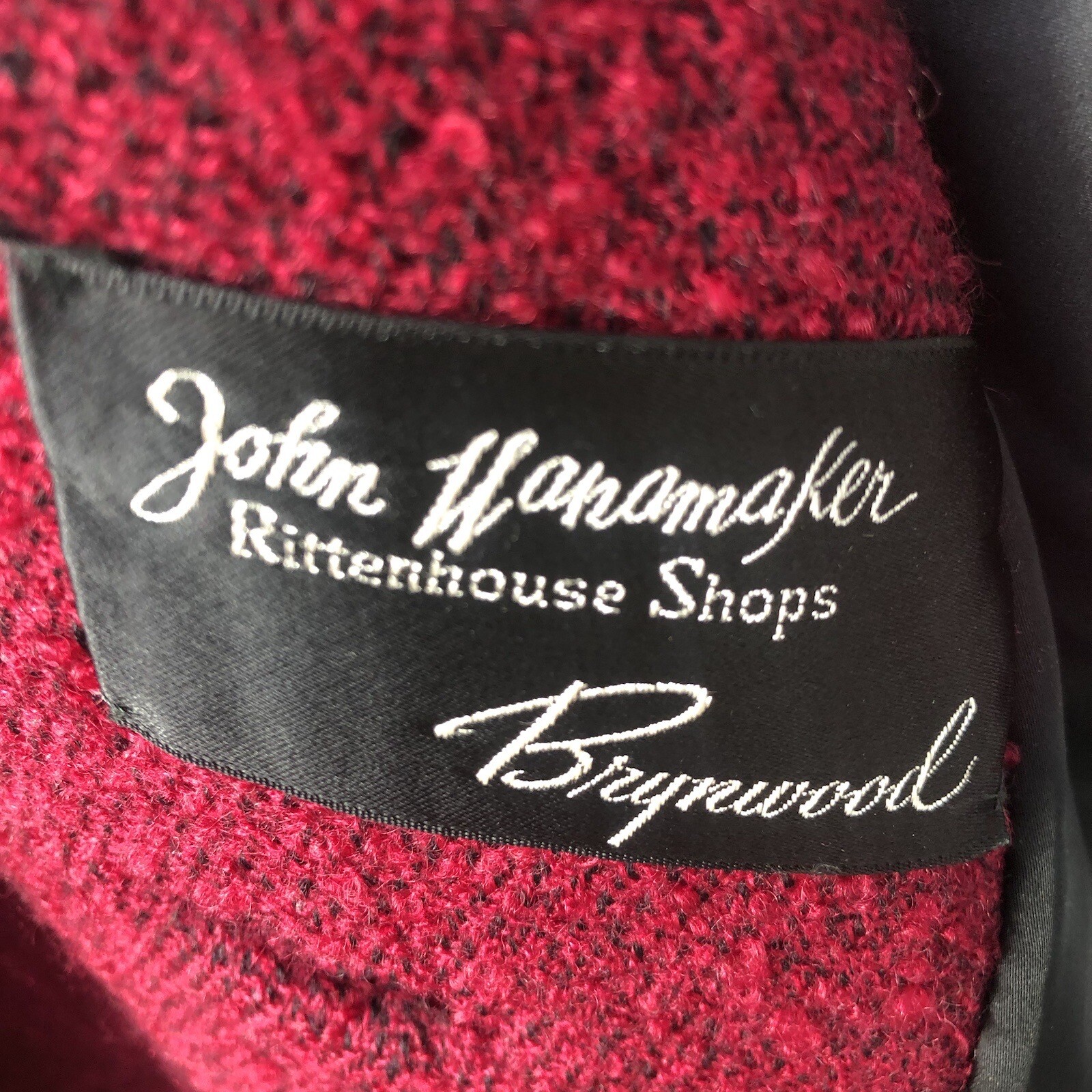 John Wanamaker Brynwood Wool Coat Sz M L Fur Collar Burgundy Lined Vtg 50 Womens