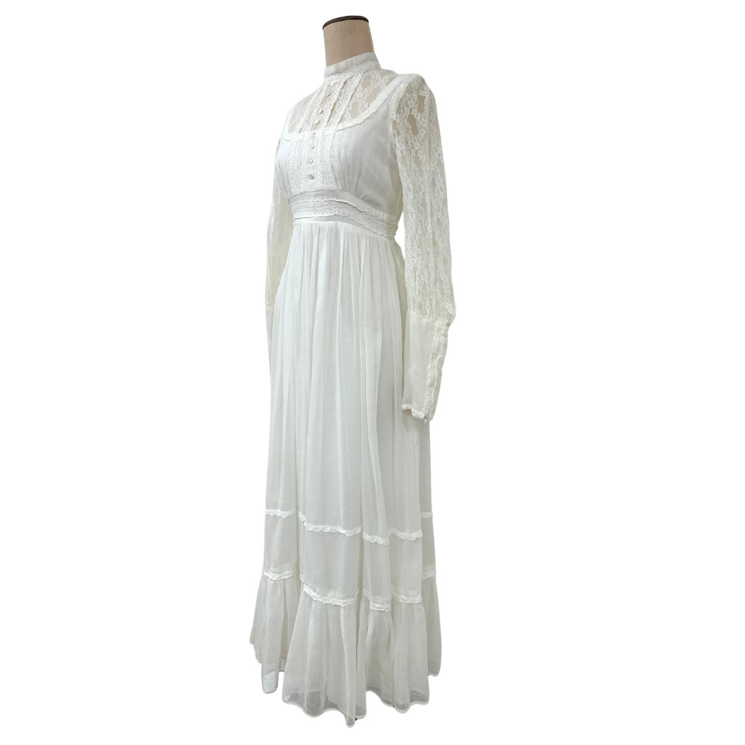 Vintage 1970s Gunne Sax Jessica McClintock White Lace Sleeve Victorian Dress