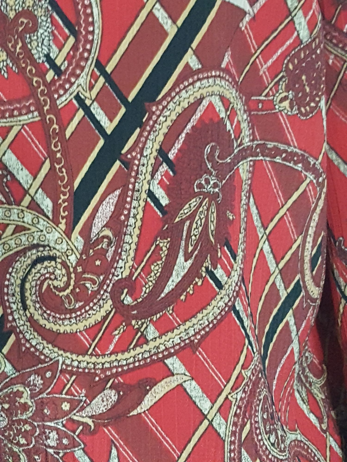 Vintage 80s Secretary Blouse M Red Shoulder Pad Button Up Long Sleeve Paisley