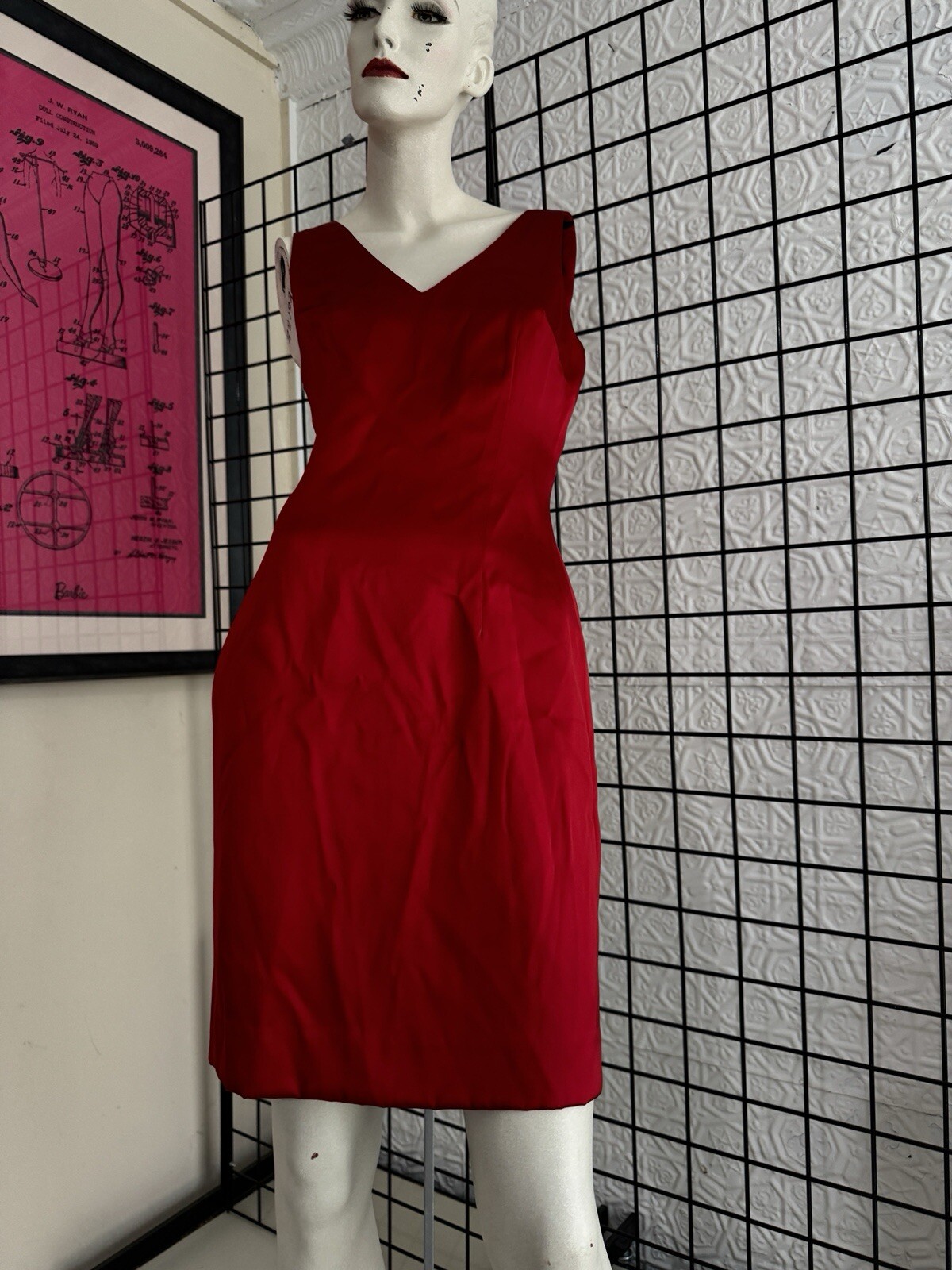 Vintage Nicole Miller 1990s-Red-Sleeveless-Evening Dress-minimalist-90s-Designer