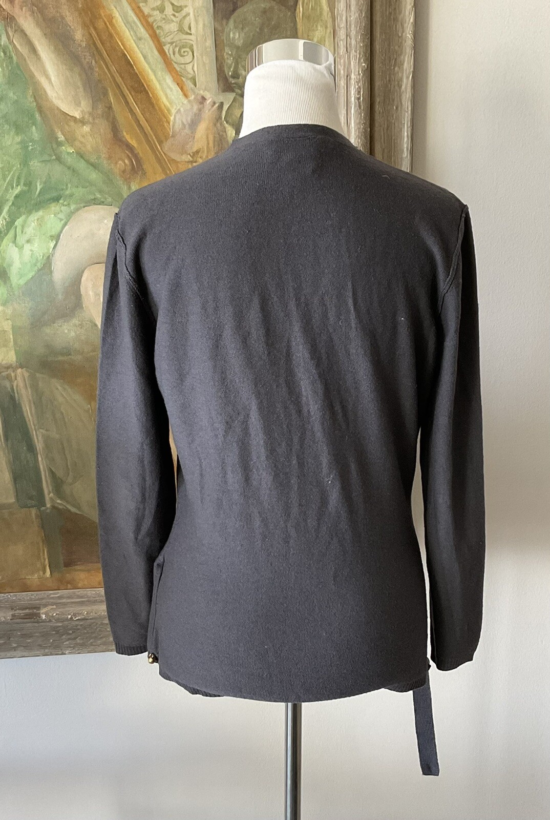 Vintage SONIA RYKIEL Paris Wool Cashmere Grey Cardigan w/ Ties SZ 38 Small