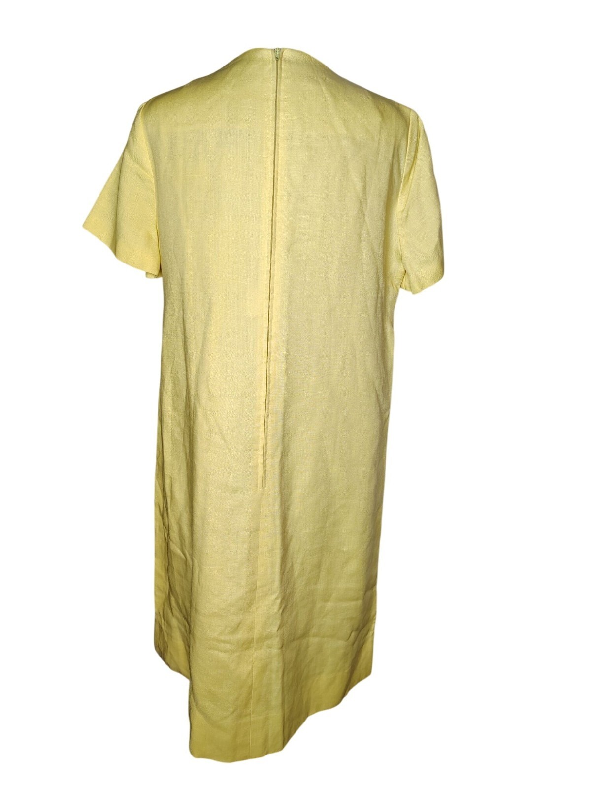 Vtg Bergdorf Goodman House of Branell Yellow Shift Dress Sz 16 Flower Embroidery