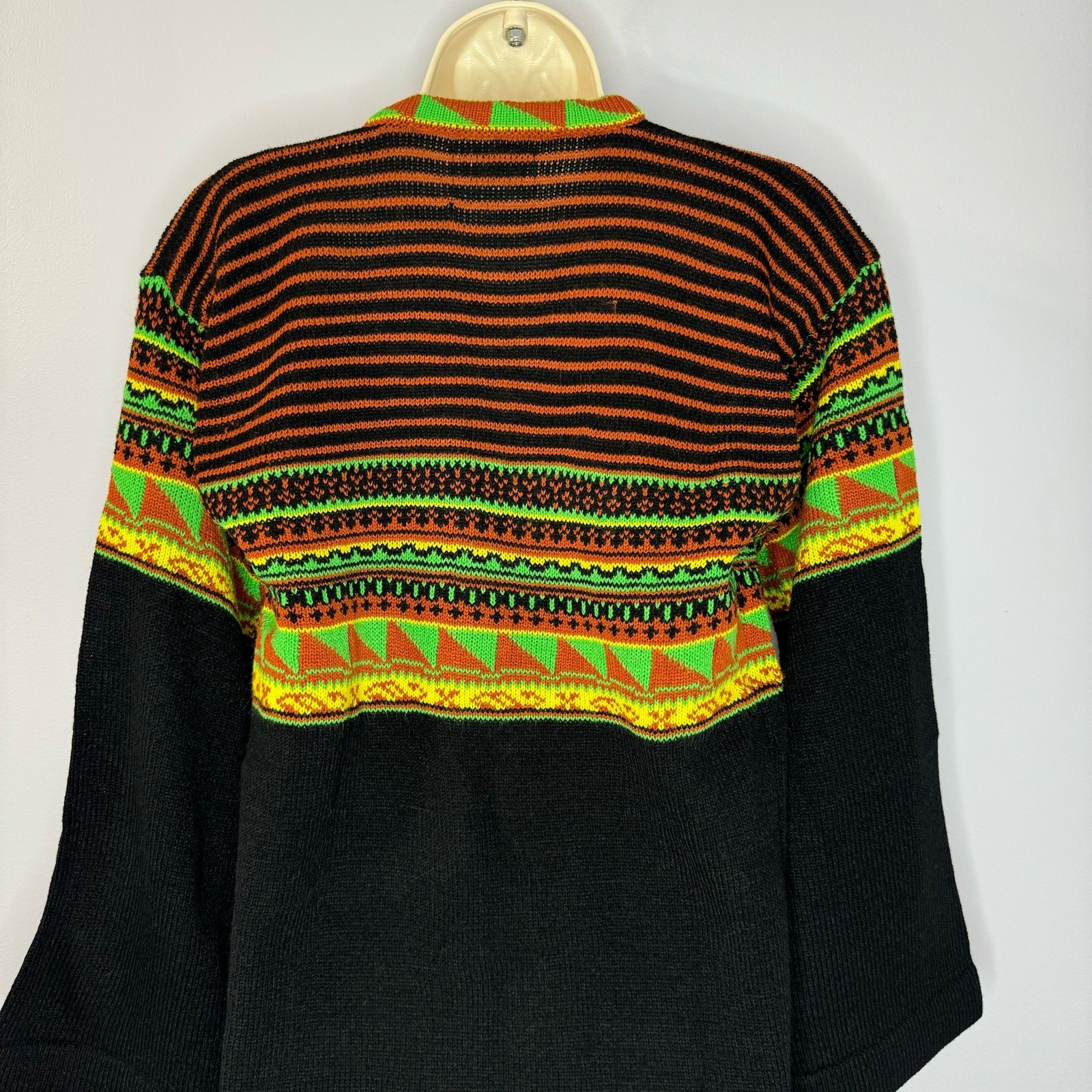 Helen Sue Vtg 70s Southwest Motifs Print Cardigan Tassel Tie Closure Bohemian L