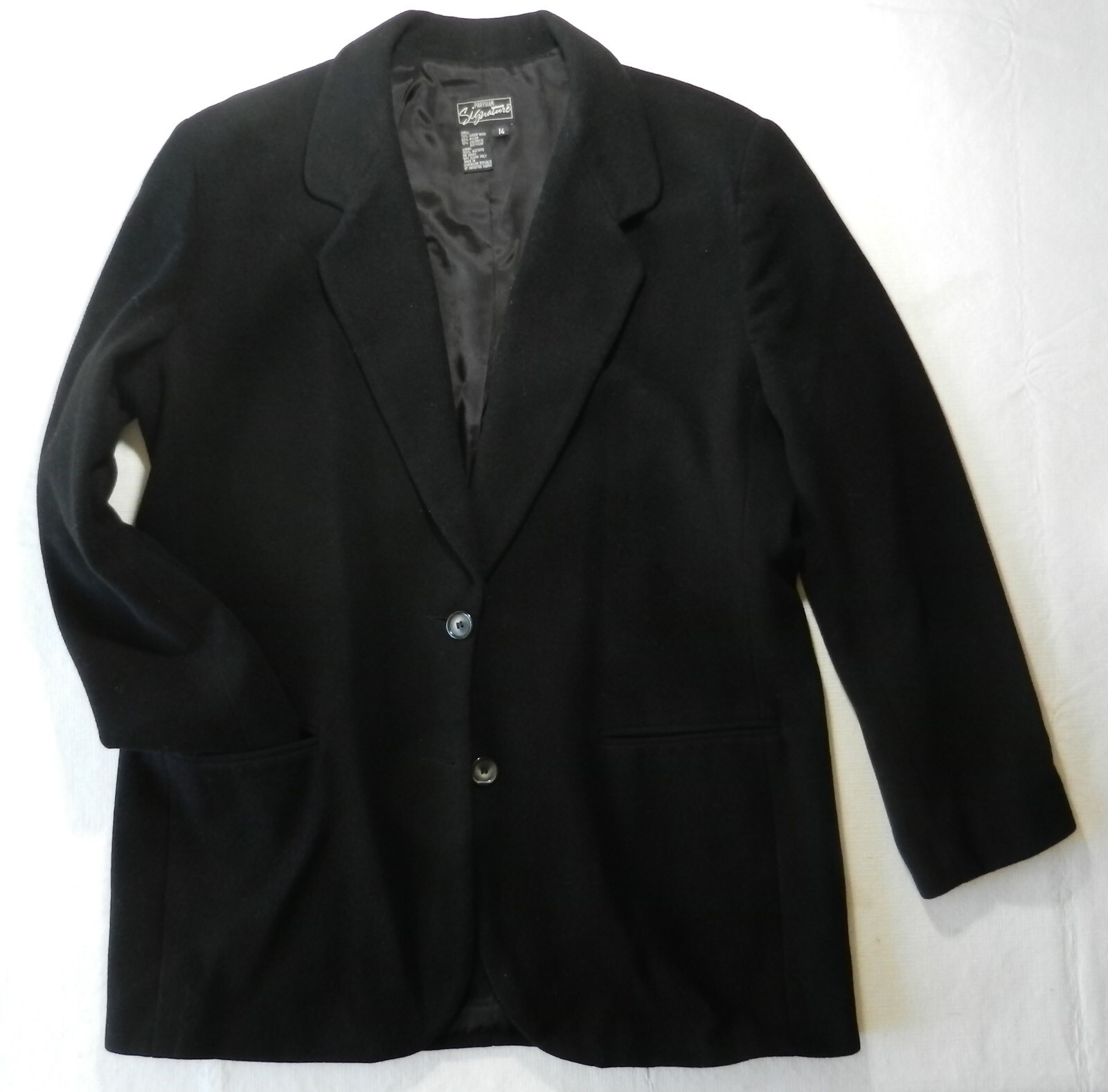 Vintage Parisian Signature Wool/Cashmere Black Blazer Size 14