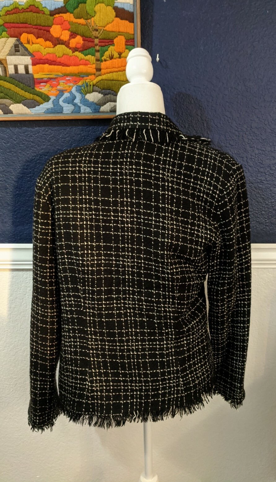 VTG Jonathan Logan Women’s Jacket Zip Lined Black White Knit Plaid Sz 8 Medium M