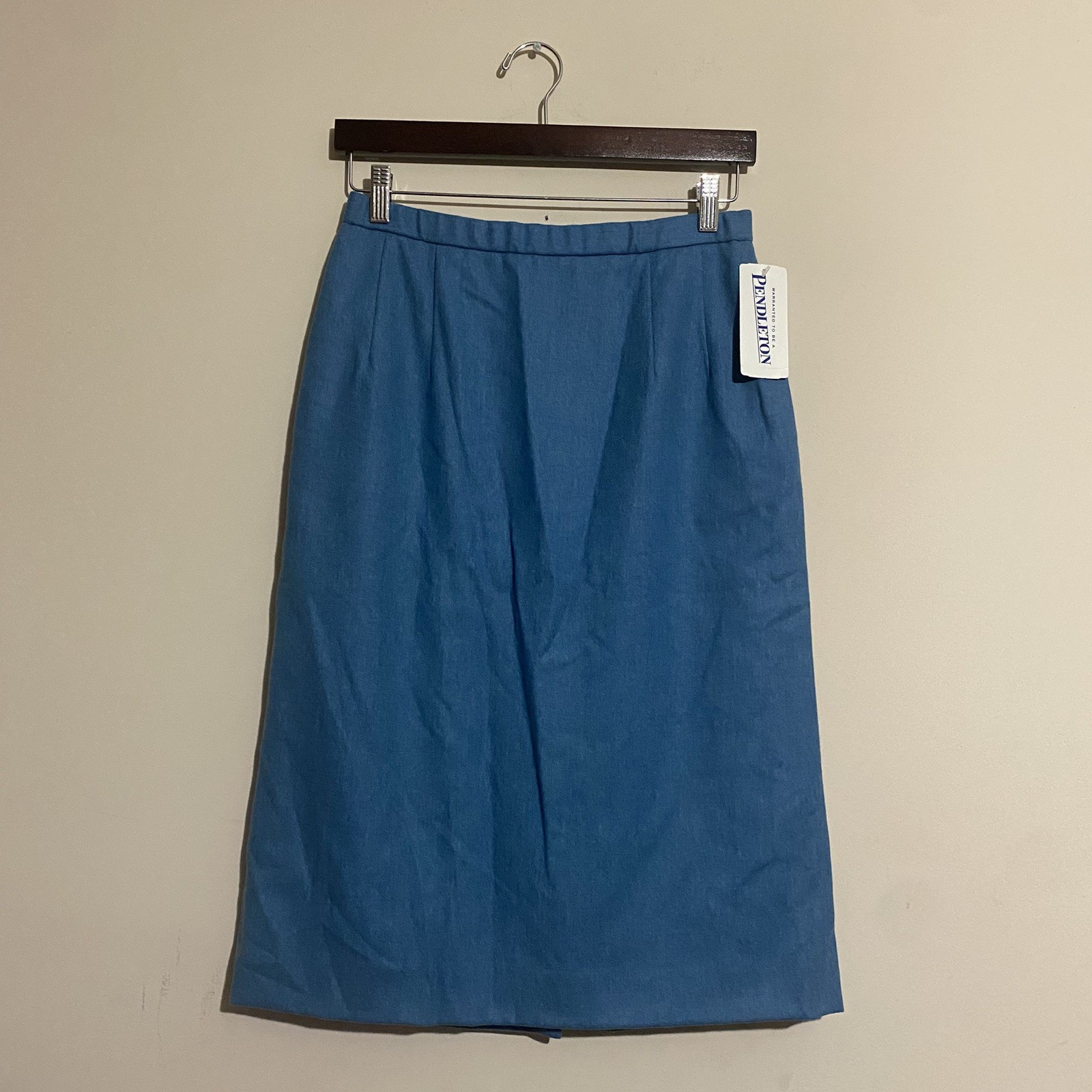 NWT VNTG Pendleton Womens 90’s Power Skirt Sz 8 Blue Solid Wool Classic Preppy